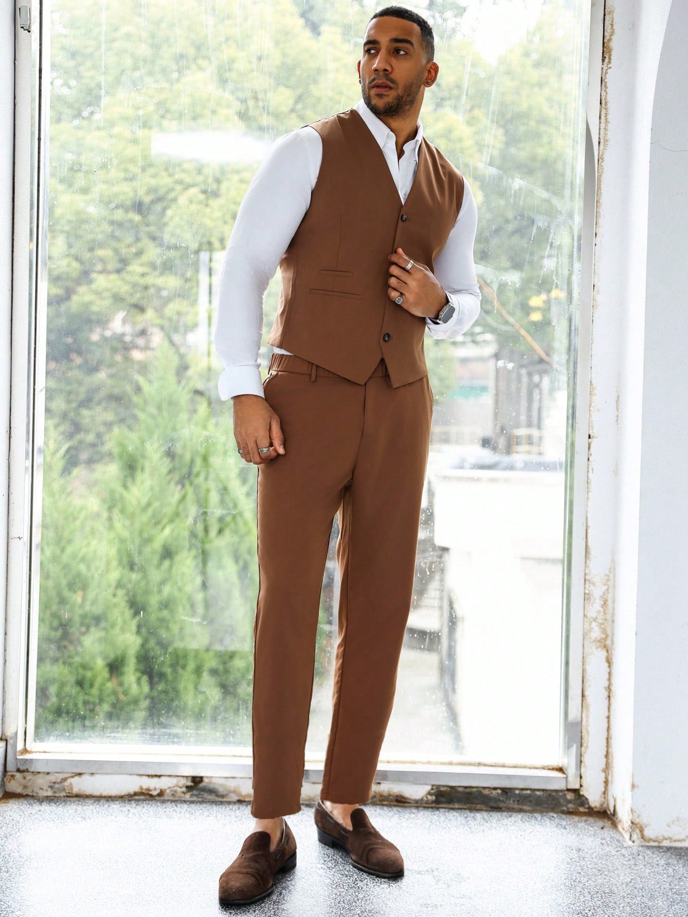 Manfinity Mode Plus Size Men's Business Style Solid Color Suit Set