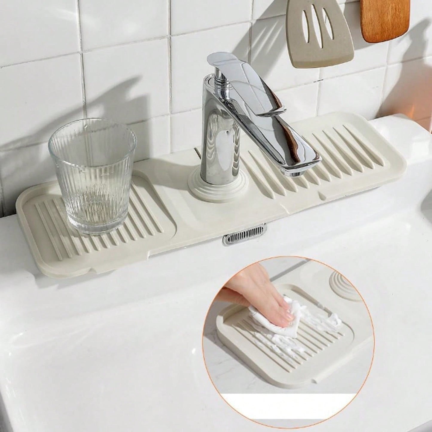 1pc Silicone Draining Mat For Kitchen Sink Splash Guard Behind Faucet, Splash Guard For Kitchen Sink Area, Short Faucet Draining Mat, Sink Protectors For Kitchen Sink Faucet Mat
