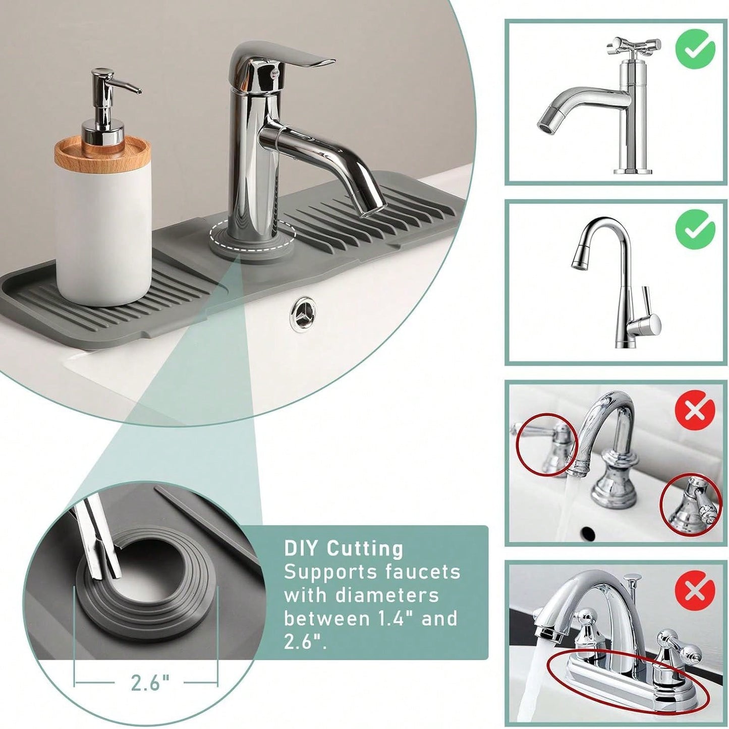 1pc Silicone Draining Mat For Kitchen Sink Splash Guard Behind Faucet, Splash Guard For Kitchen Sink Area, Short Faucet Draining Mat, Sink Protectors For Kitchen Sink Faucet Mat