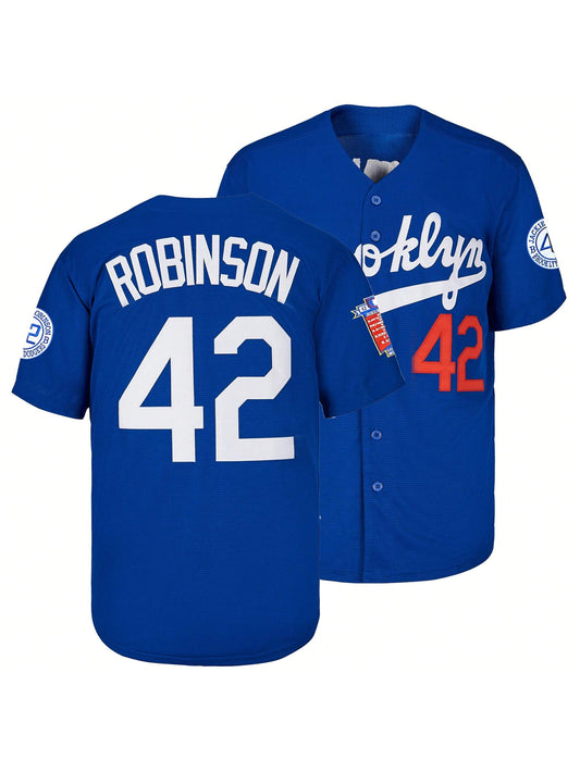 Jackie Robinson #42 Black  Men Jersey Retro Short Sleeves Button Down Baseball Jerseys Beige Blue Black