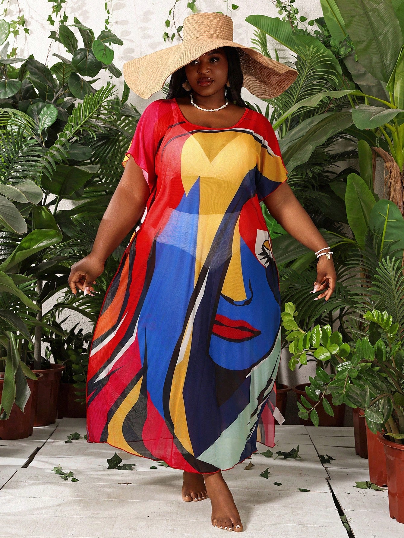 Swim Curve Plus Size Women Colorful Short Sleeve Cover Up