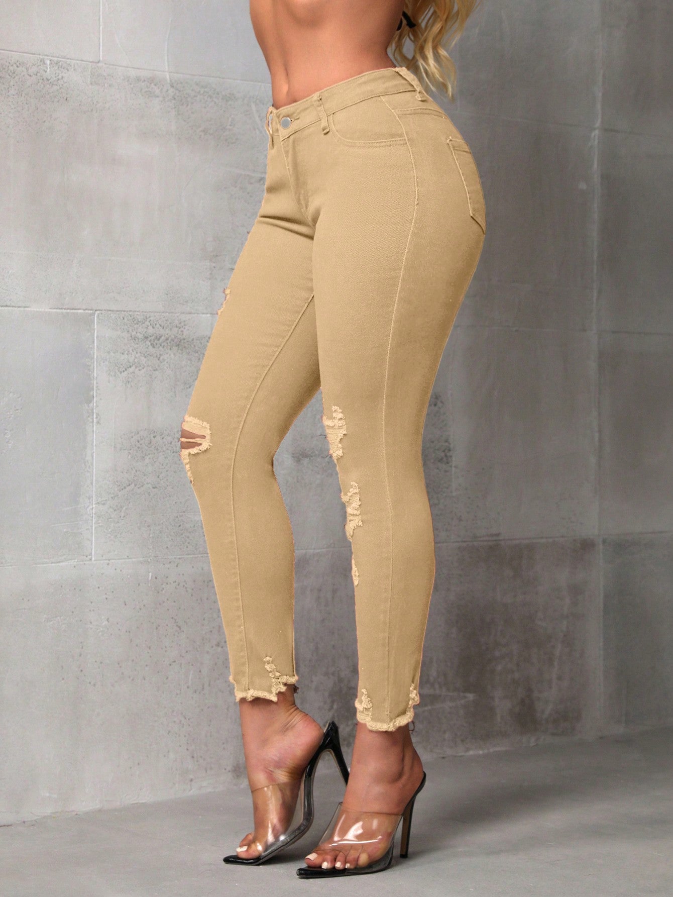 SXY Women's Skinny Fit Casual Denim Jeans With Ripped Pockets
