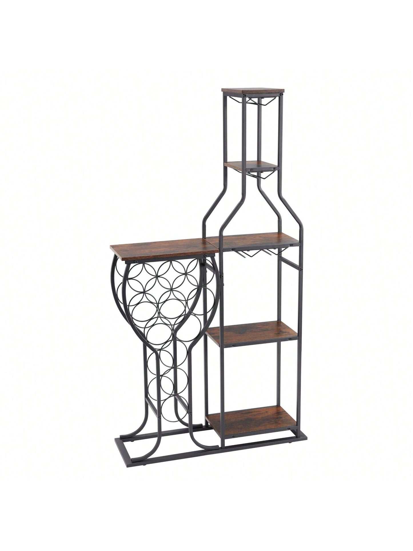 11 Bottle Wine Bakers Rack, 5 Tier Freestanding Wine Rack With Hanging Wine Glass Holder And Storage Shelves, Wine Storage Home Bar For Liquor And Wine Storagefor Kitchen, Dining Room