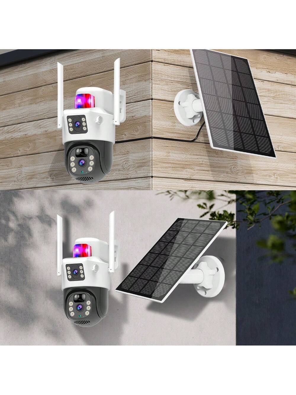 Solar Powered Outdoor Security Camera Dual Lens , PT Outdoor Security Camera, PIR Sensor, Sensor Alarm, Outdoor IP66 Waterproof Protection, Dustproof, Lightning Resistant, SD/Cloud Storage