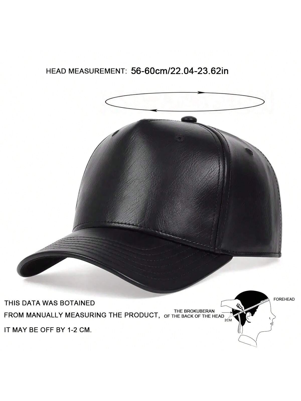 1pc Men's PU Leather Baseball Cap, Solid Color, Adjustable, Warm, Casual Hat, Suitable For Outdoor, Autumn/Winter Travel, Beach Party