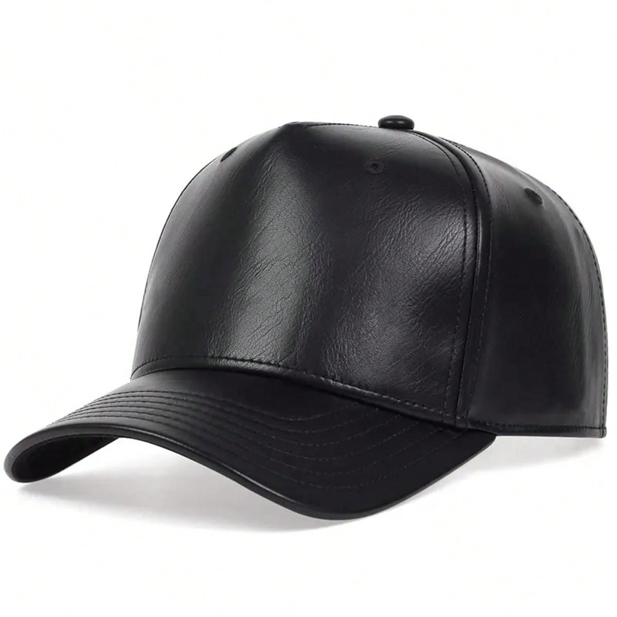 1pc Men's PU Leather Baseball Cap, Solid Color, Adjustable, Warm, Casual Hat, Suitable For Outdoor, Autumn/Winter Travel, Beach Party