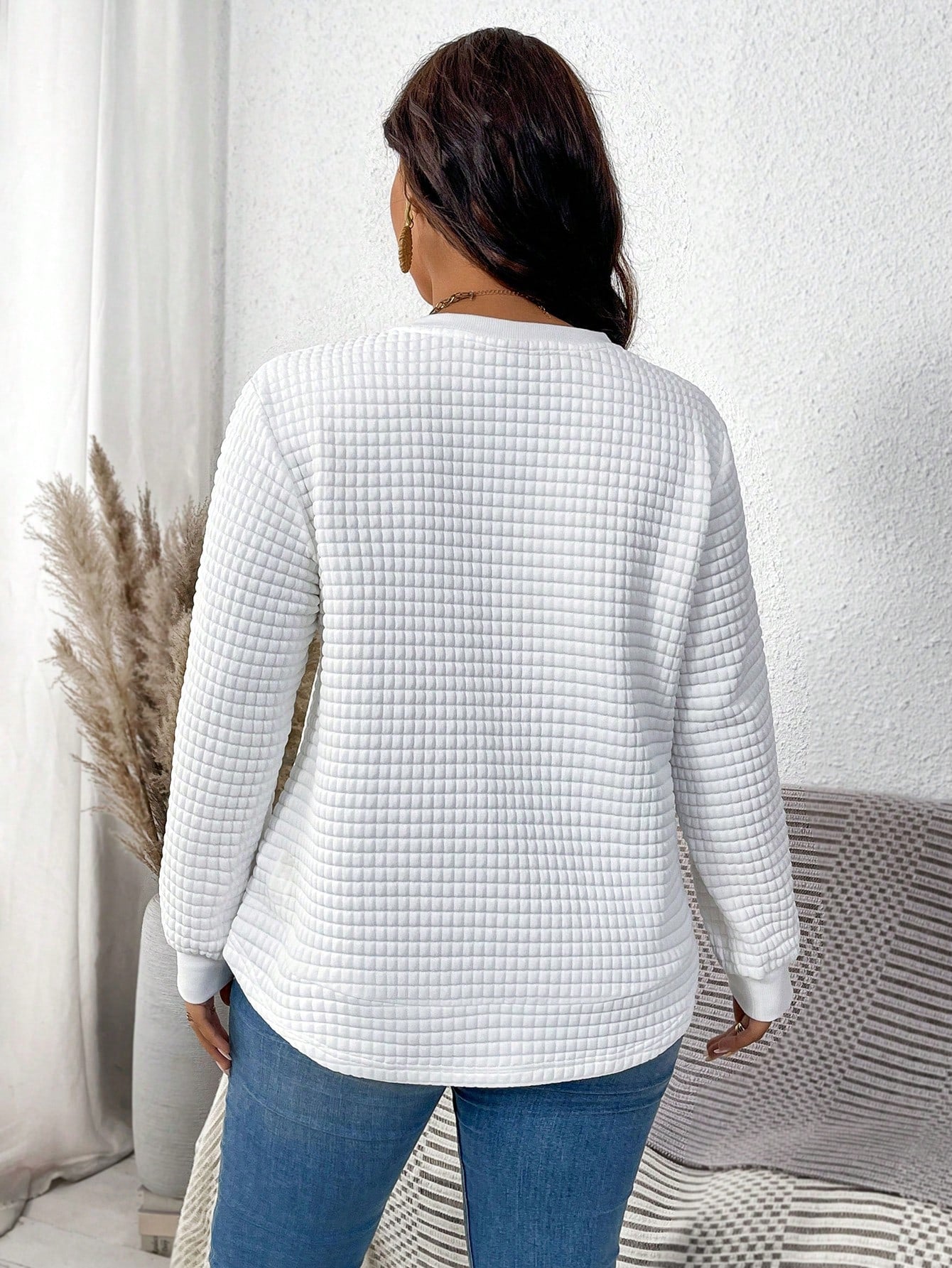 EMERY ROSE Plus Solid Color Sweatshirt For Autumn, Winter, Halloween