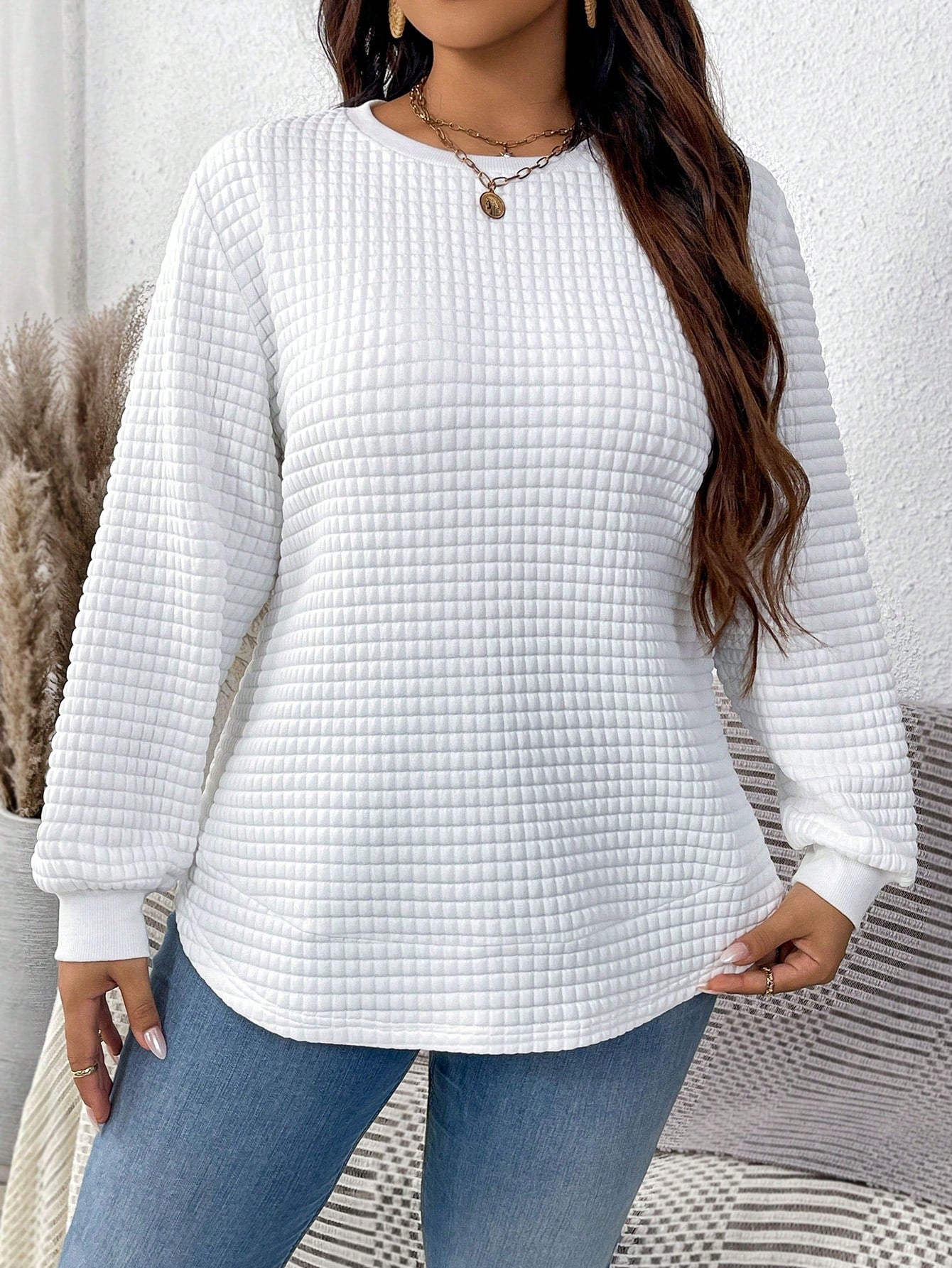 EMERY ROSE Plus Solid Color Sweatshirt For Autumn, Winter, Halloween