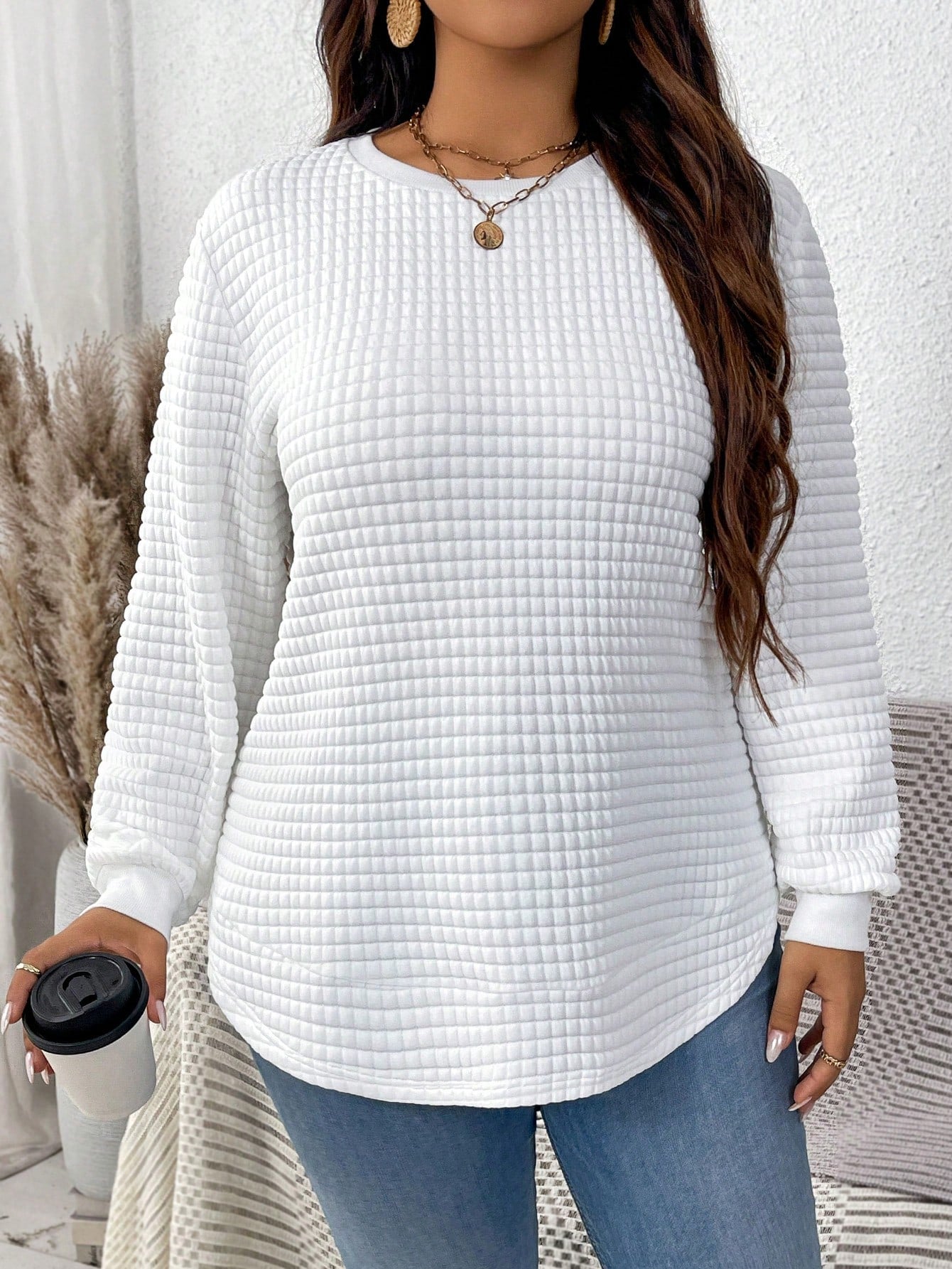 EMERY ROSE Plus Solid Color Sweatshirt For Autumn, Winter, Halloween