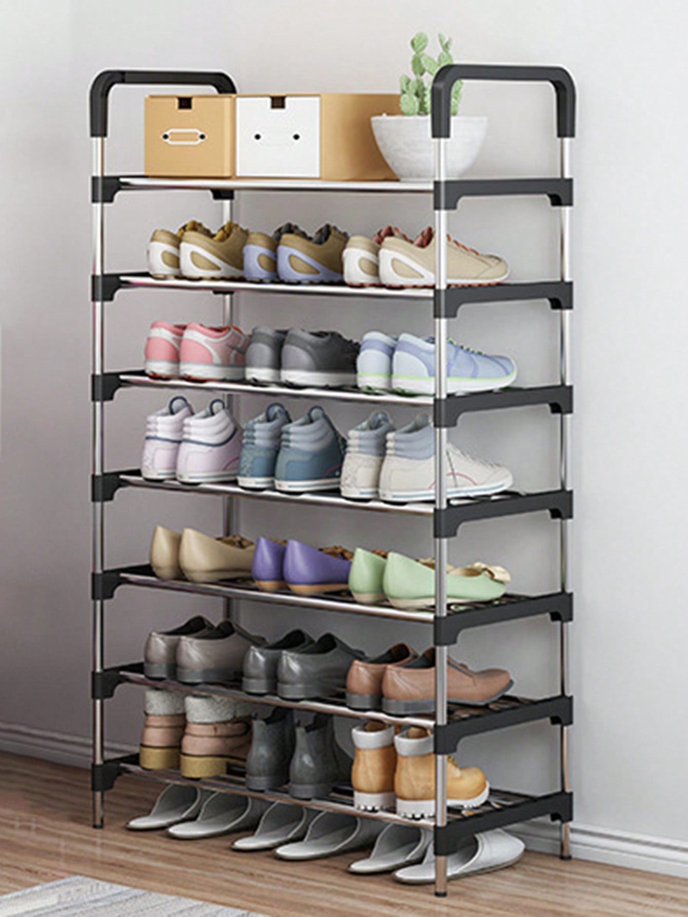 1pc,7/8 Layer Adjustable Stainless Steel Shoe Rack,Household Simple Entryway,Space Saving,Suitable For Living Room, Bedroom, Entrance, Office, Home, Multi-Layer Storage