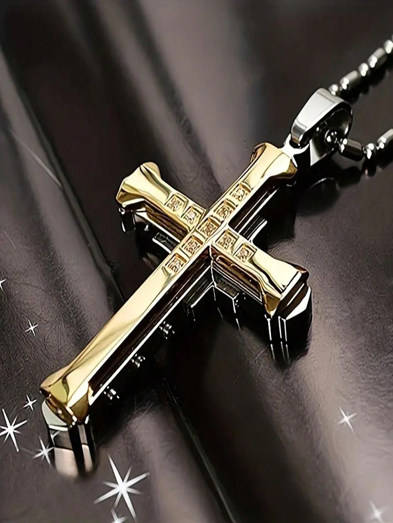 1pc Men's Titanium Steel Cross Pendant Necklace, Silver/Gold/Black Fashion Necklace, Classic Jewelry Accessory, Halloween Gift