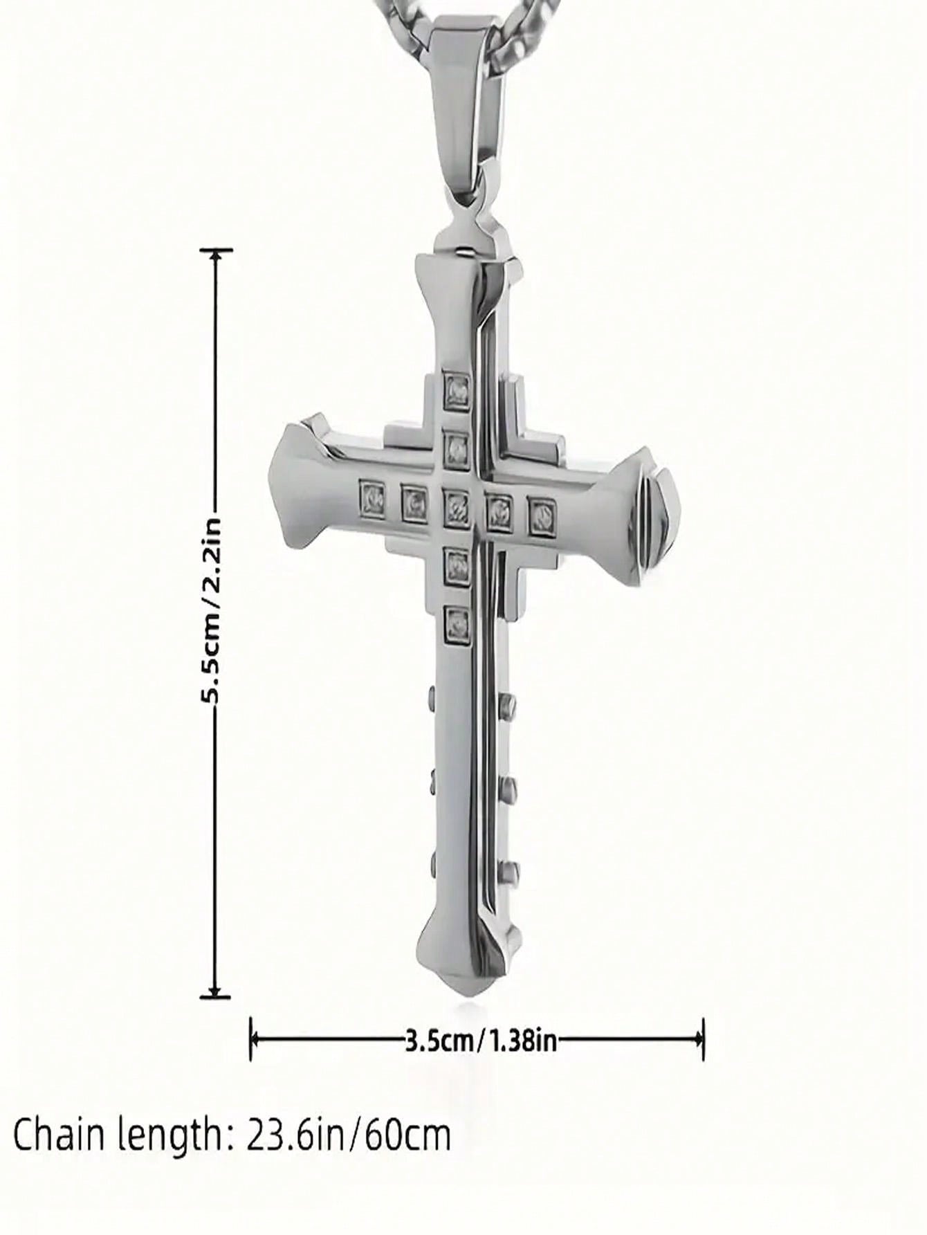 1pc Men's Titanium Steel Cross Pendant Necklace, Silver/Gold/Black Fashion Necklace, Classic Jewelry Accessory, Halloween Gift
