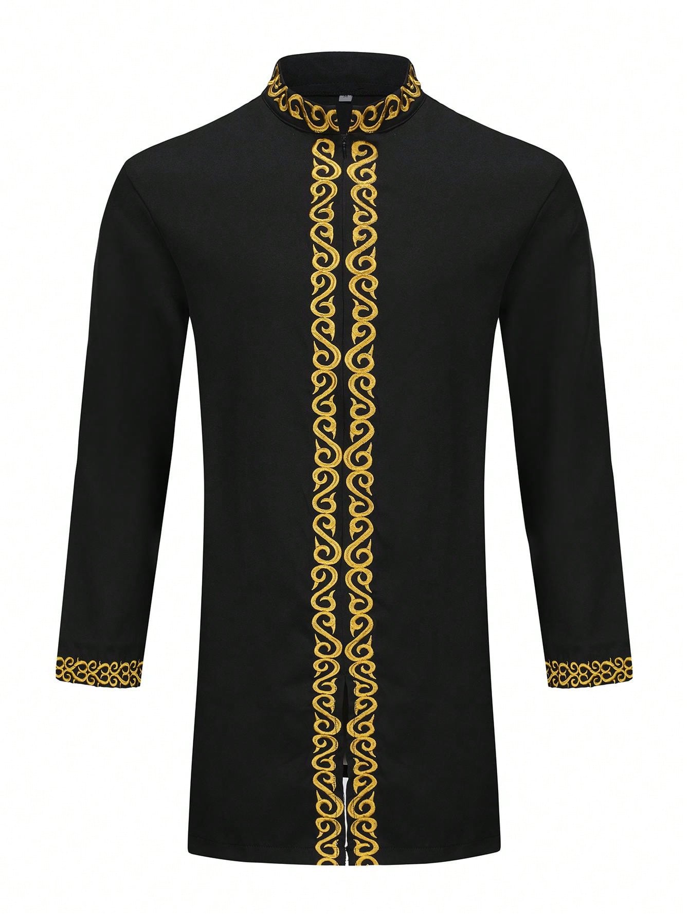 2024 New Men's 2 Piece Suit, Solid Color Round Neck Embroidered Long Sleeve Suit Jacket & Pants, African  Wedding Suit