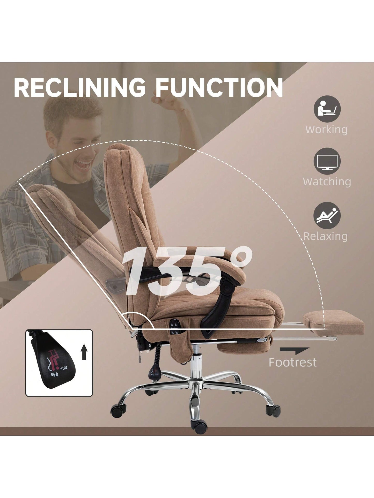 Vinsetto Massage Office Chair With Heat, Reclining, Footrest