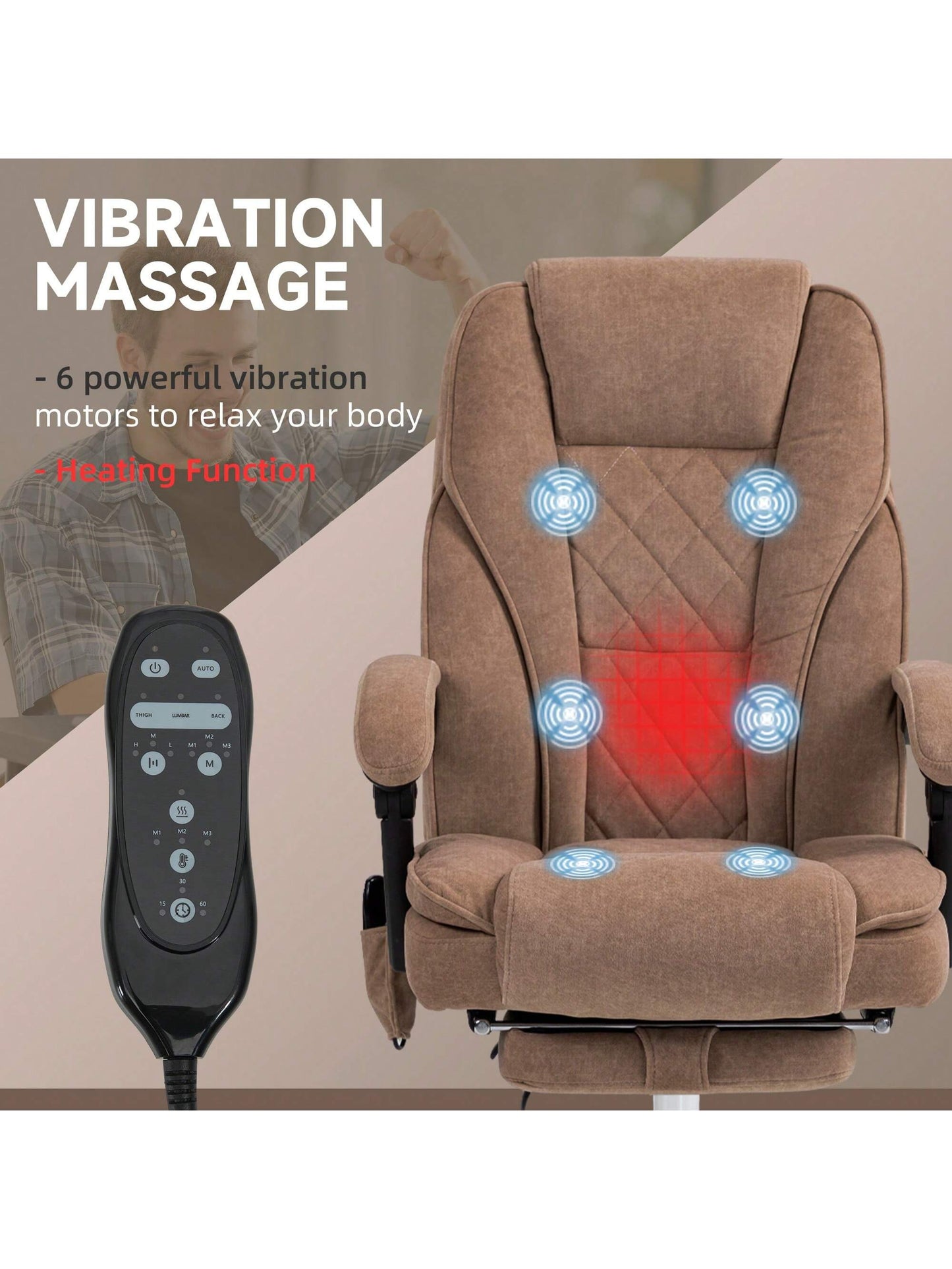 Vinsetto Massage Office Chair With Heat, Reclining, Footrest