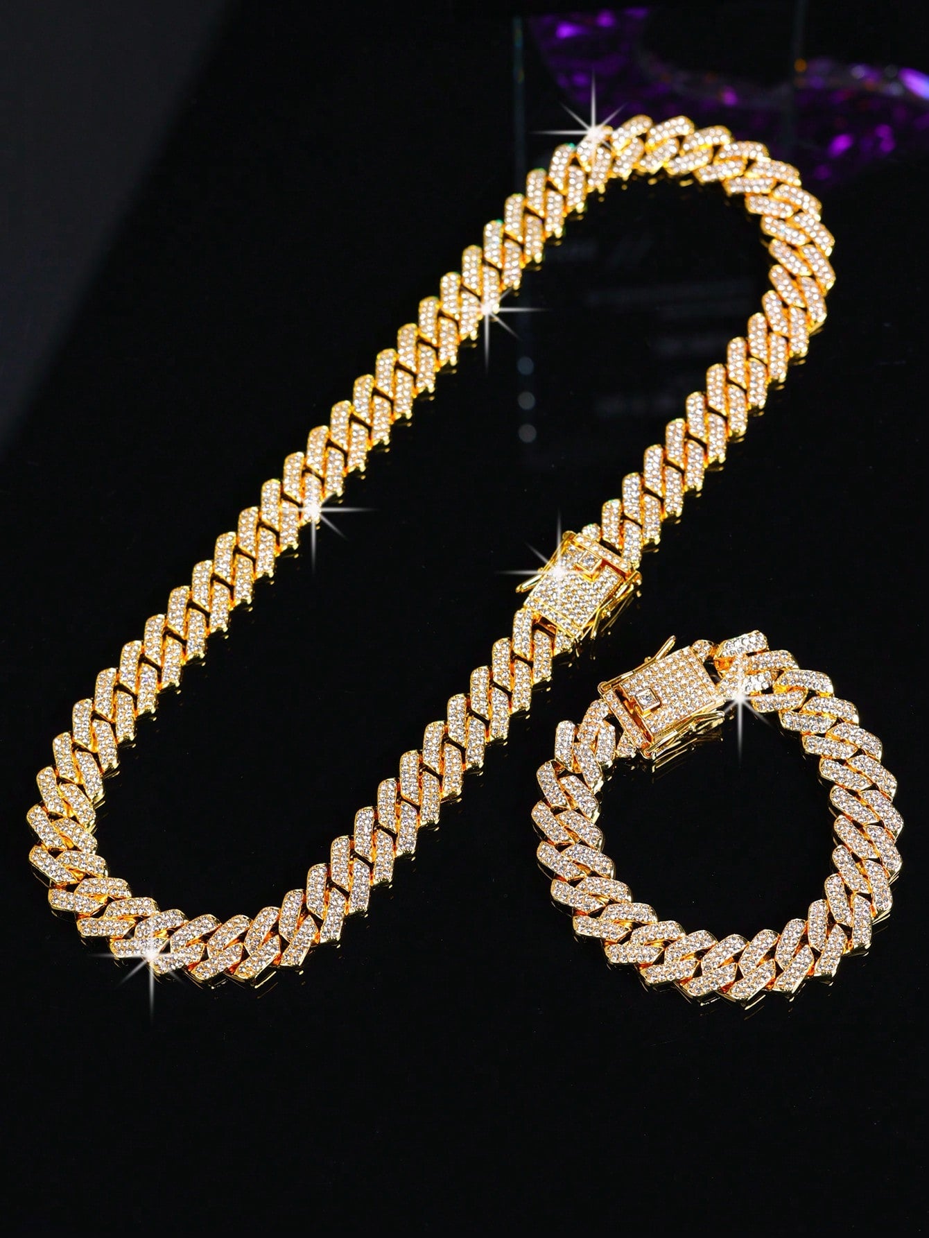 kuuioe 2pcs/Set Trendy Chain Necklace Plus Bracelet Punk Style Hip Hop Jewelry Set Suitable For Men And Women Perfect Decor For Cool Friends Unisex Jewelry