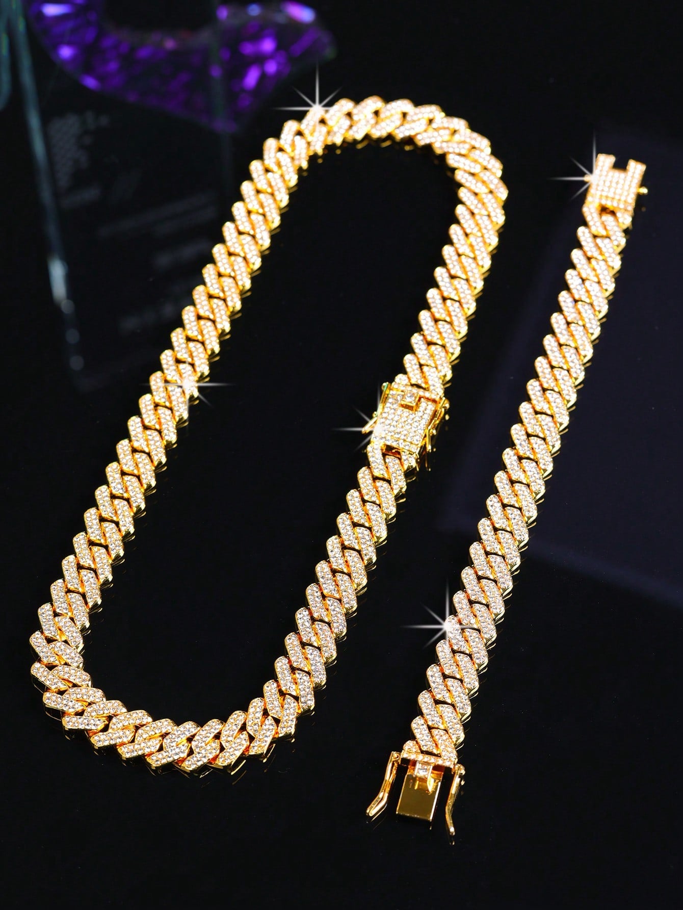 kuuioe 2pcs/Set Trendy Chain Necklace Plus Bracelet Punk Style Hip Hop Jewelry Set Suitable For Men And Women Perfect Decor For Cool Friends Unisex Jewelry