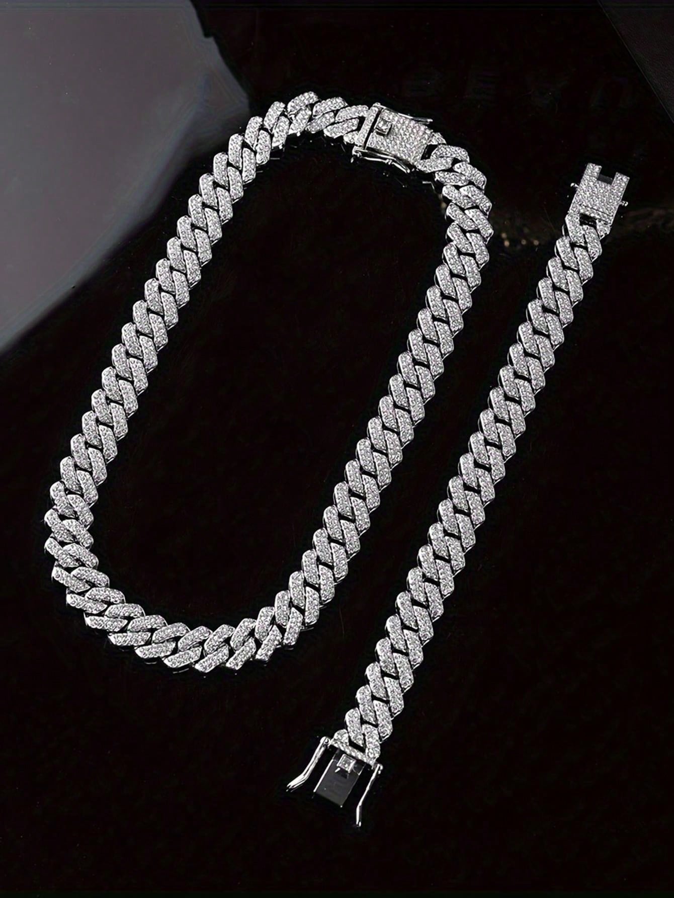 kuuioe 2pcs/Set Trendy Chain Necklace Plus Bracelet Punk Style Hip Hop Jewelry Set Suitable For Men And Women Perfect Decor For Cool Friends Unisex Jewelry