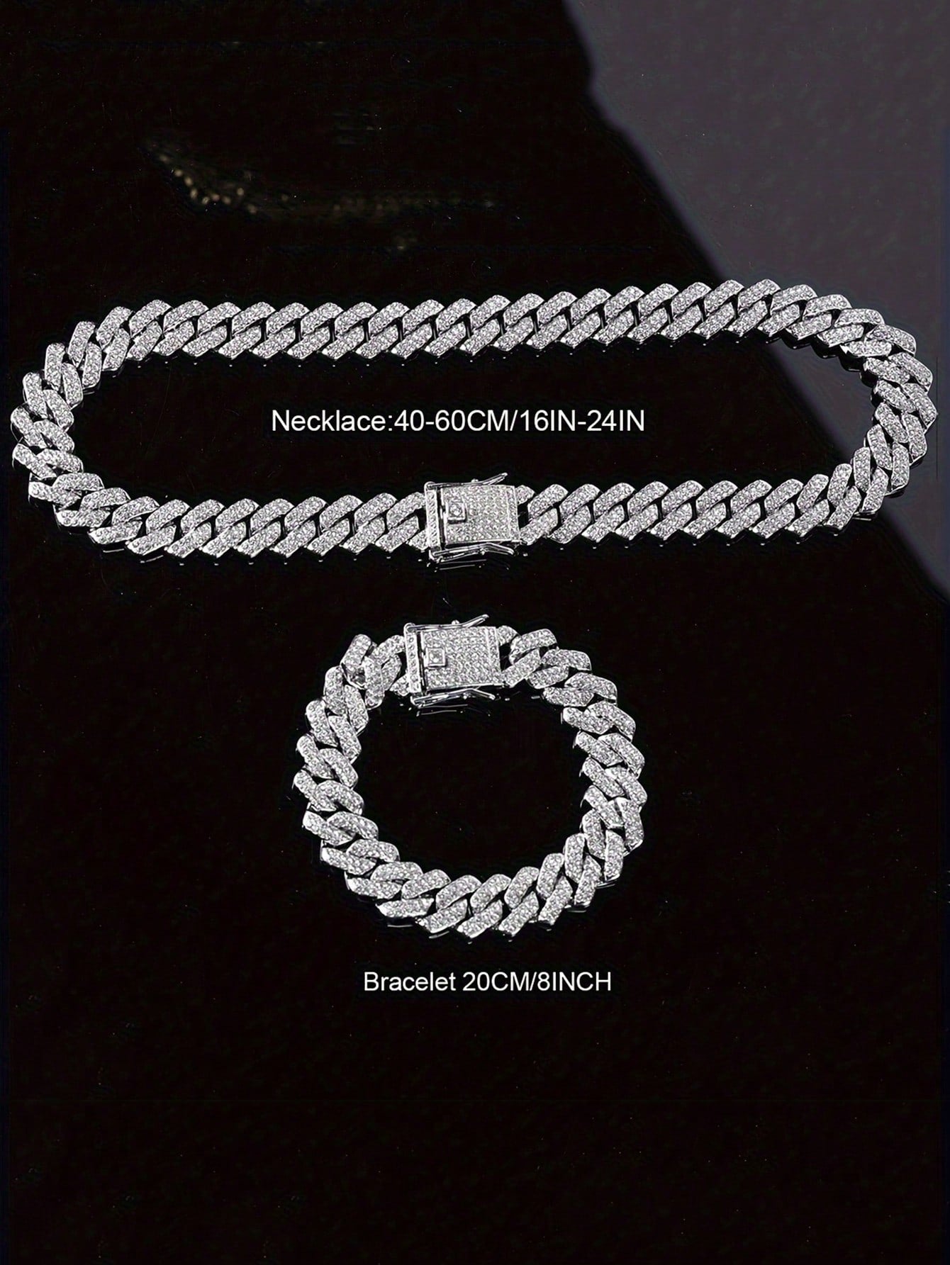 kuuioe 2pcs/Set Trendy Chain Necklace Plus Bracelet Punk Style Hip Hop Jewelry Set Suitable For Men And Women Perfect Decor For Cool Friends Unisex Jewelry