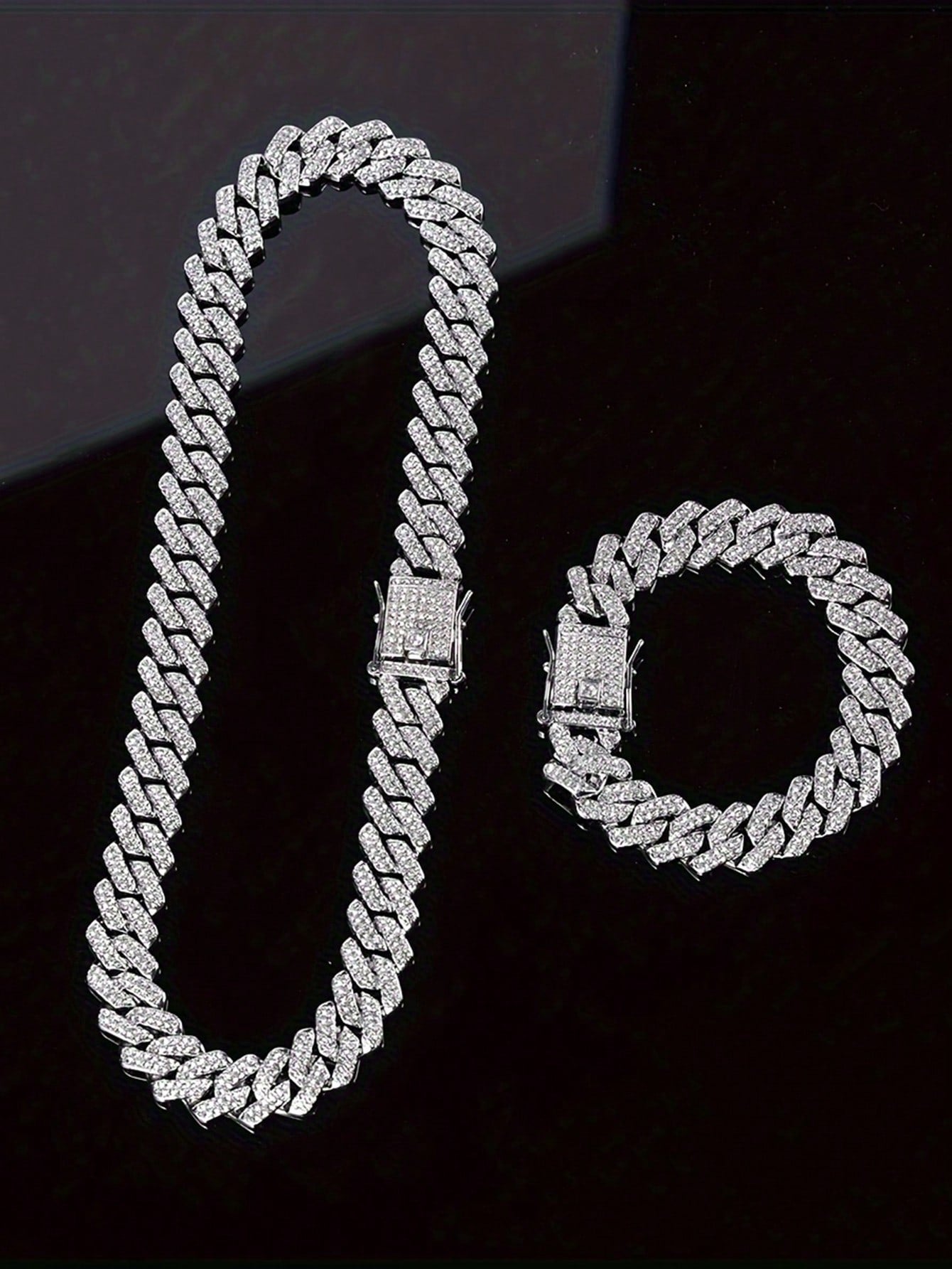 kuuioe 2pcs/Set Trendy Chain Necklace Plus Bracelet Punk Style Hip Hop Jewelry Set Suitable For Men And Women Perfect Decor For Cool Friends Unisex Jewelry