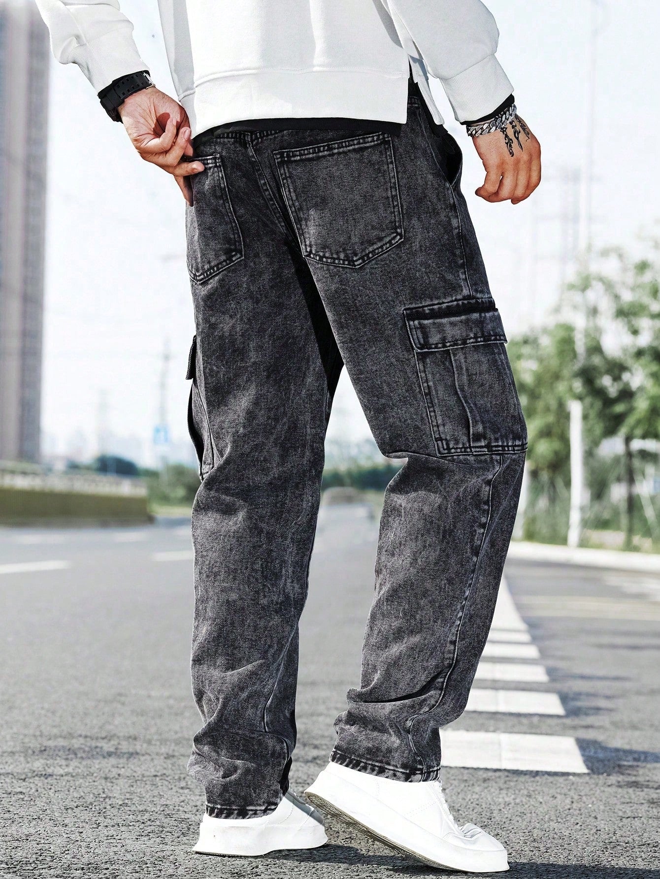 Manfinity EMRG Men's Plus Size Loose Straight Casual Comfortable Stylish Street Wear Jeans Pants