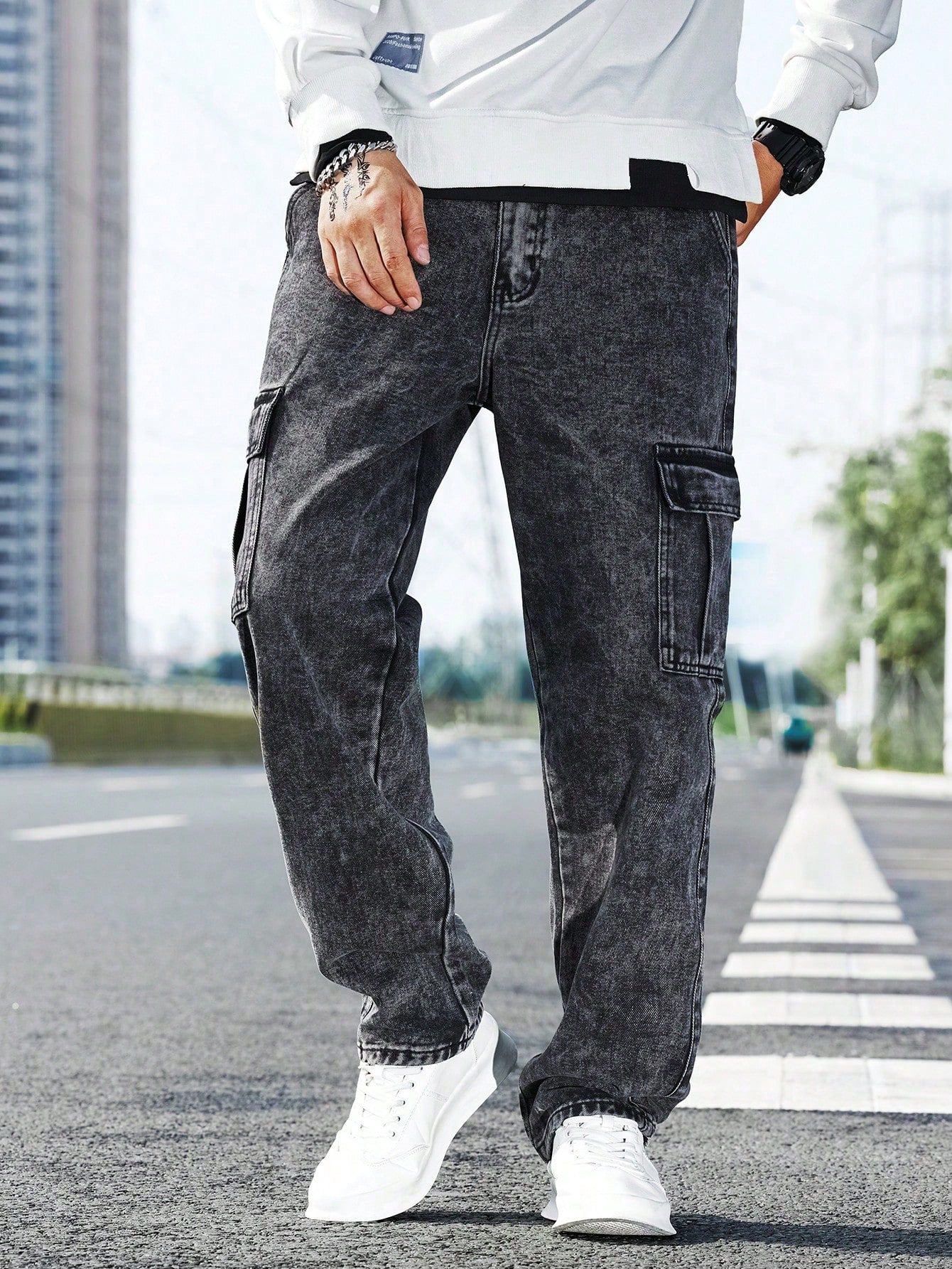 Manfinity EMRG Men's Plus Size Loose Straight Casual Comfortable Stylish Street Wear Jeans Pants