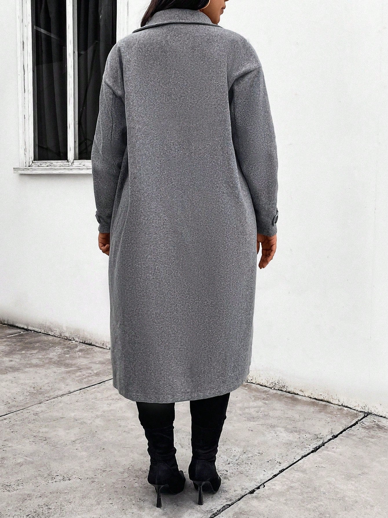 Essnce Plus Size Lapel Button Closure Long Sleeve Pocket Fashion Coat, For Winter
