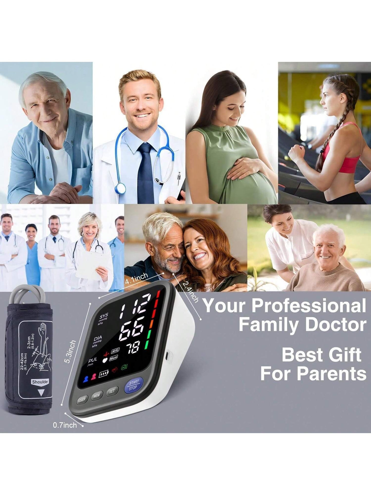 Big Screen Blood Pressure Machine, Automatic Digital Upper Arm Blood Pressure Monitor With Adjustable Large Cuff