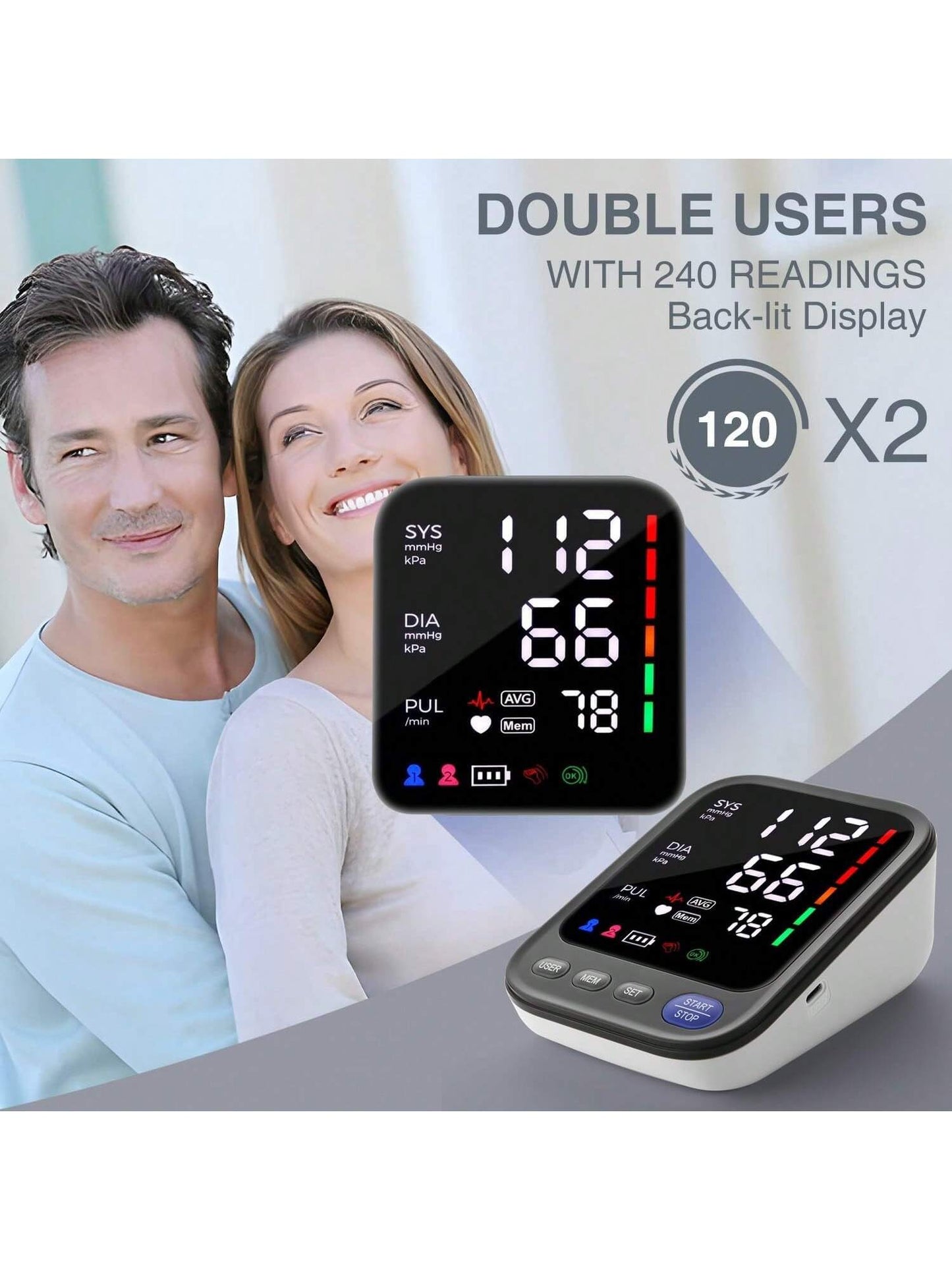 Big Screen Blood Pressure Machine, Automatic Digital Upper Arm Blood Pressure Monitor With Adjustable Large Cuff