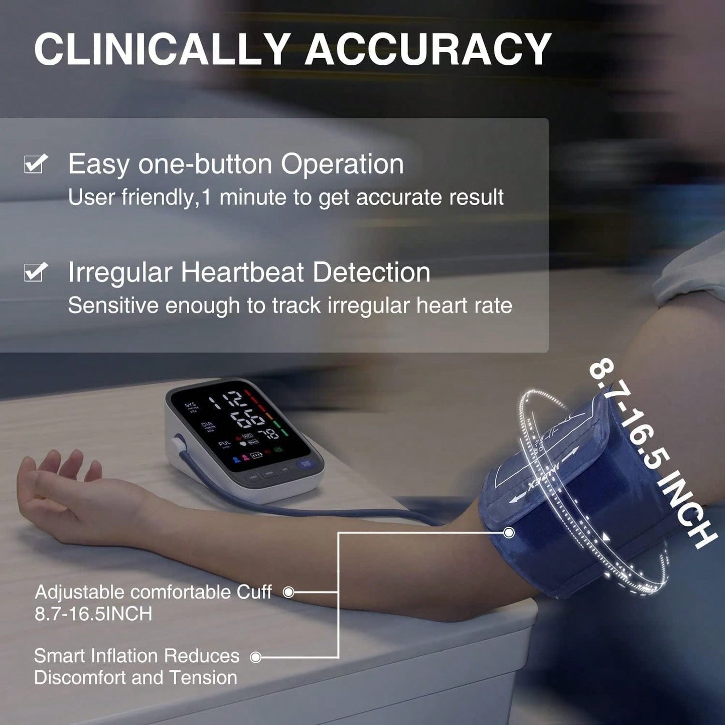 Big Screen Blood Pressure Machine, Automatic Digital Upper Arm Blood Pressure Monitor With Adjustable Large Cuff