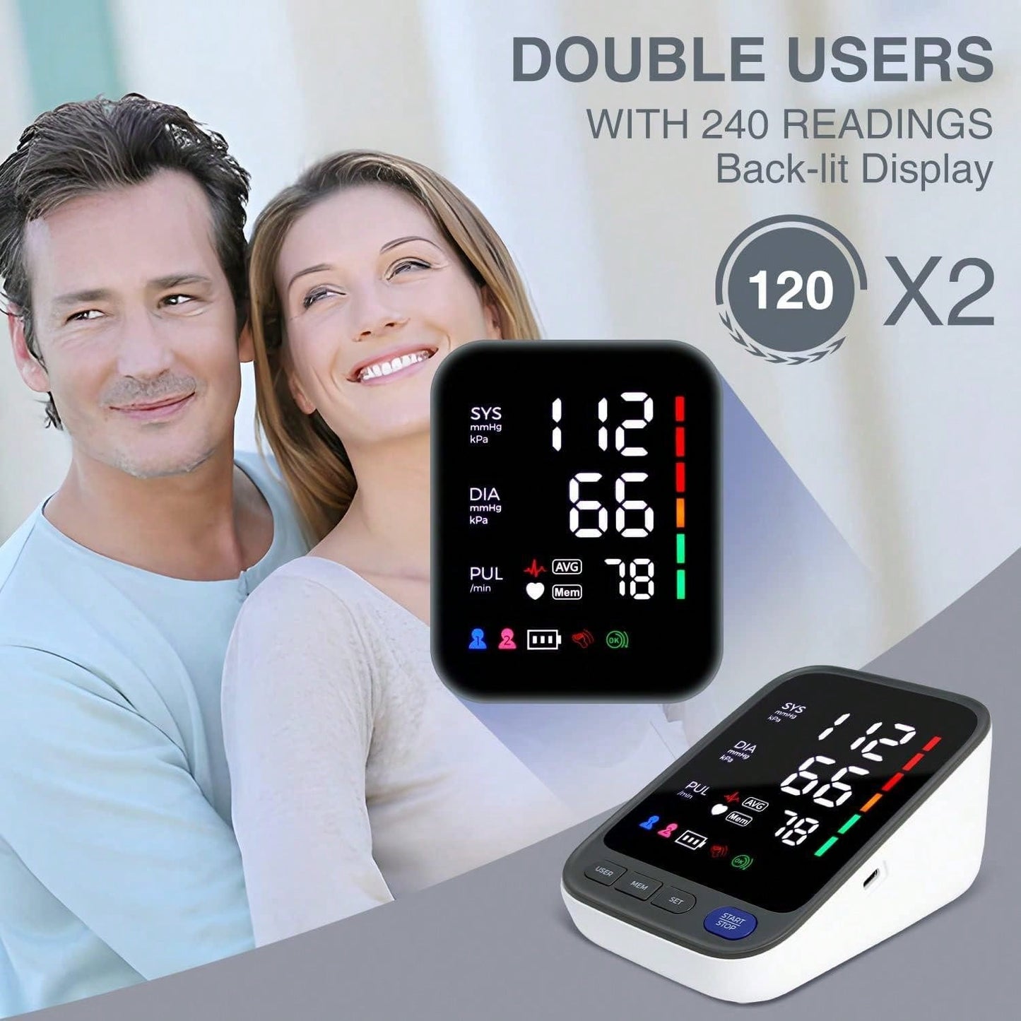 Big Screen Blood Pressure Machine, Automatic Digital Upper Arm Blood Pressure Monitor With Adjustable Large Cuff