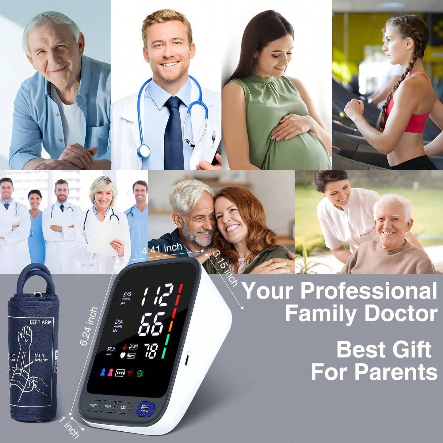 Big Screen Blood Pressure Machine, Automatic Digital Upper Arm Blood Pressure Monitor With Adjustable Large Cuff