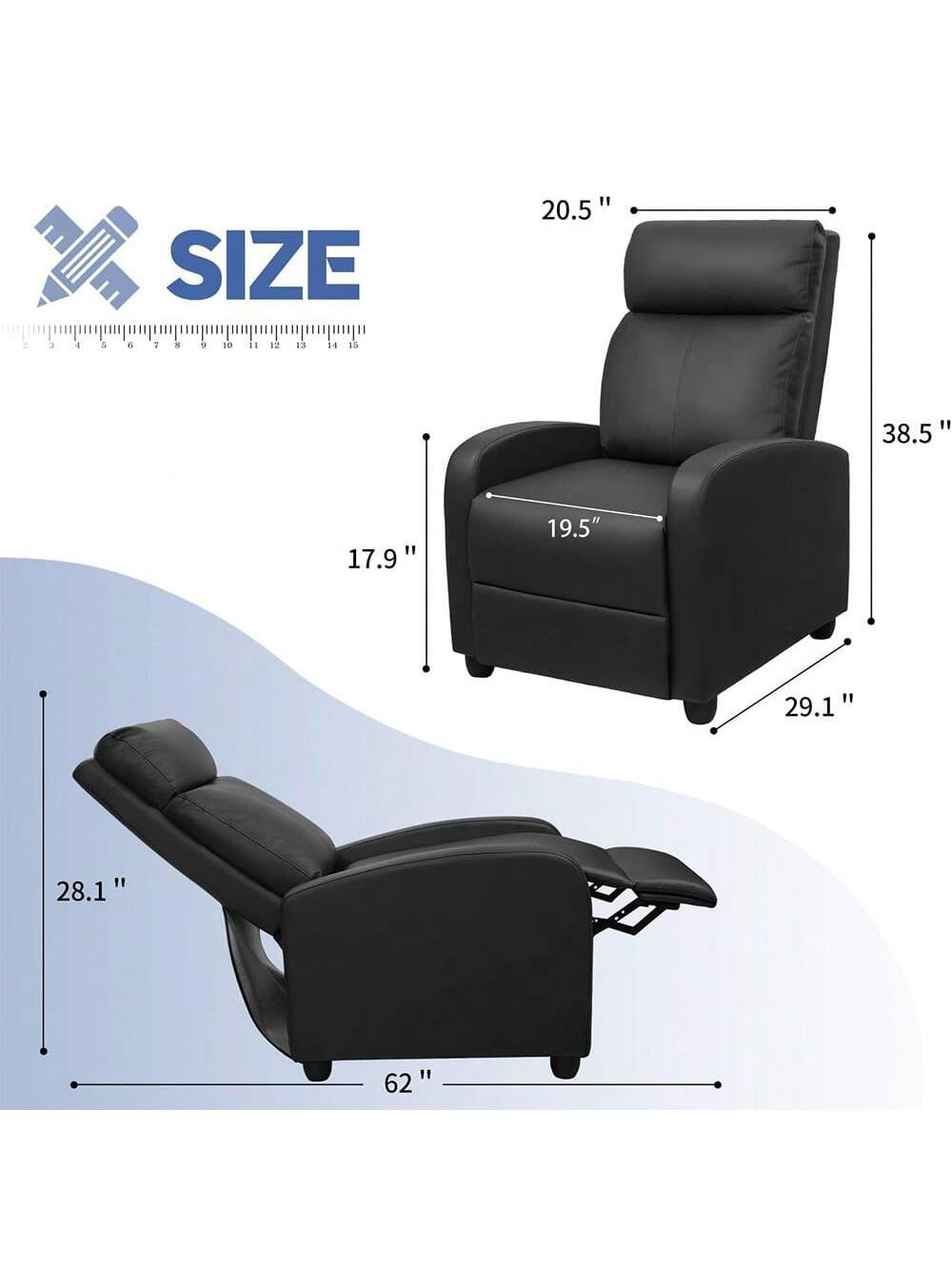 Massage Recliner Chair For Living Room Adjustable PU Leather Reclining Chair Home Theater Seating Modern Winback Single Sofa For Adults With Footrest (Leather, Black