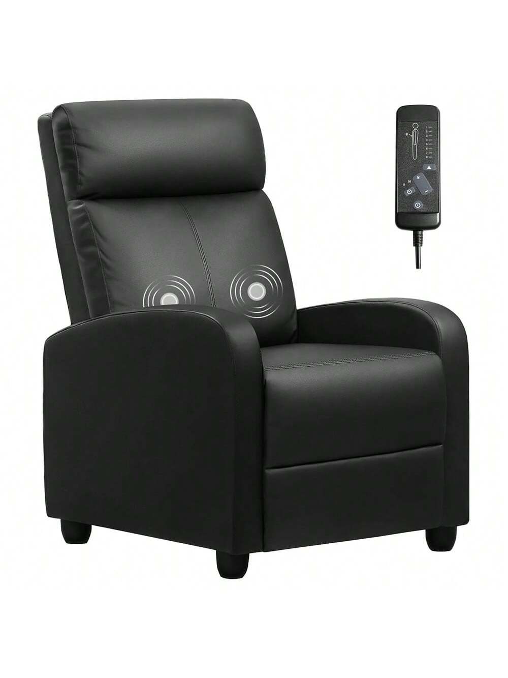 Massage Recliner Chair For Living Room Adjustable PU Leather Reclining Chair Home Theater Seating Modern Winback Single Sofa For Adults With Footrest (Leather, Black