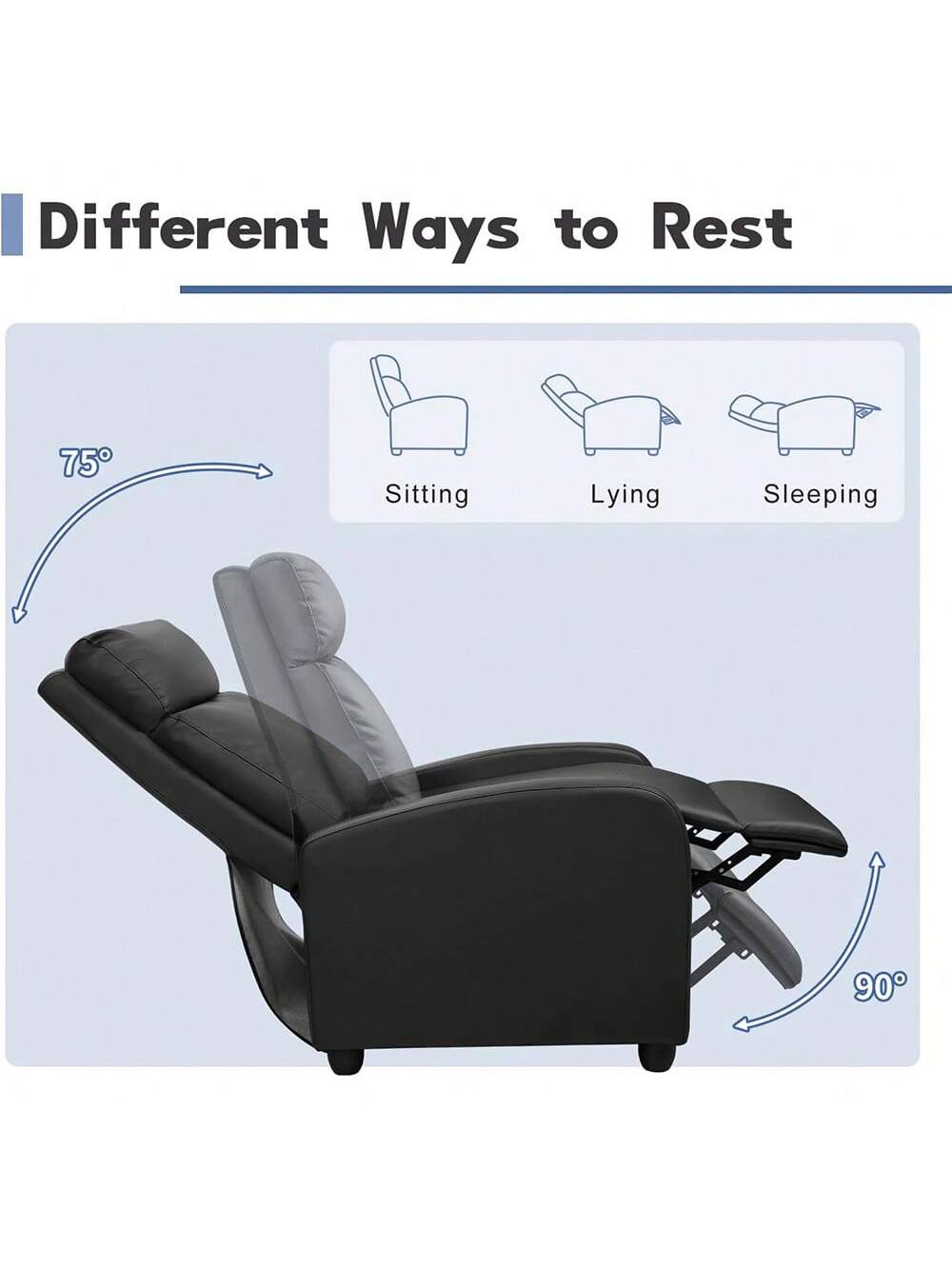 Massage Recliner Chair For Living Room Adjustable PU Leather Reclining Chair Home Theater Seating Modern Winback Single Sofa For Adults With Footrest (Leather, Black