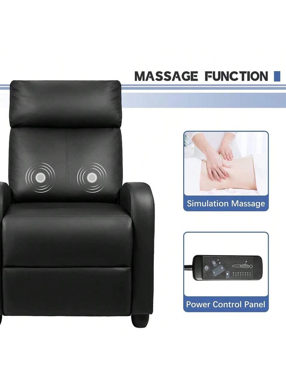 Massage Recliner Chair For Living Room Adjustable PU Leather Reclining Chair Home Theater Seating Modern Winback Single Sofa For Adults With Footrest (Leather, Black