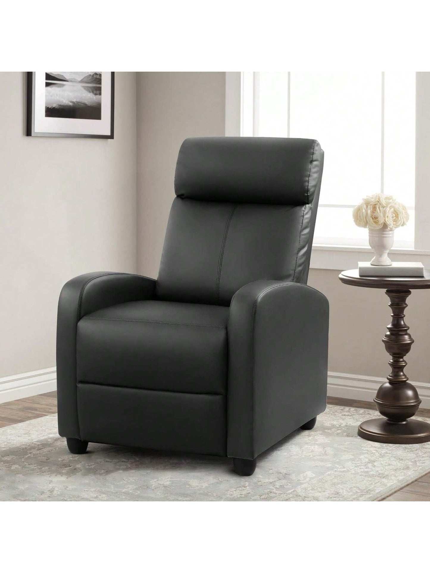 Massage Recliner Chair For Living Room Adjustable PU Leather Reclining Chair Home Theater Seating Modern Winback Single Sofa For Adults With Footrest (Leather, Black