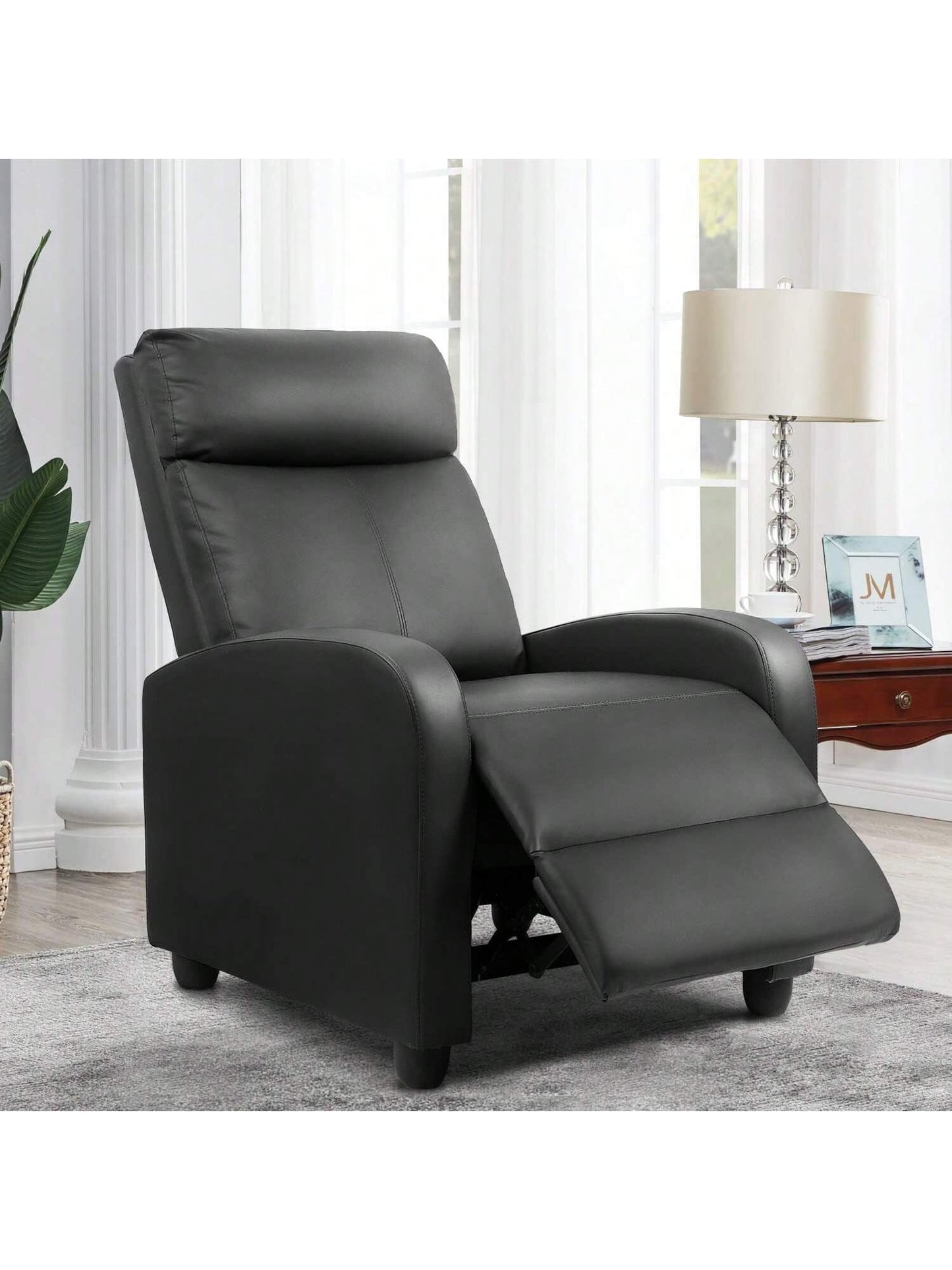 Massage Recliner Chair For Living Room Adjustable PU Leather Reclining Chair Home Theater Seating Modern Winback Single Sofa For Adults With Footrest (Leather, Black