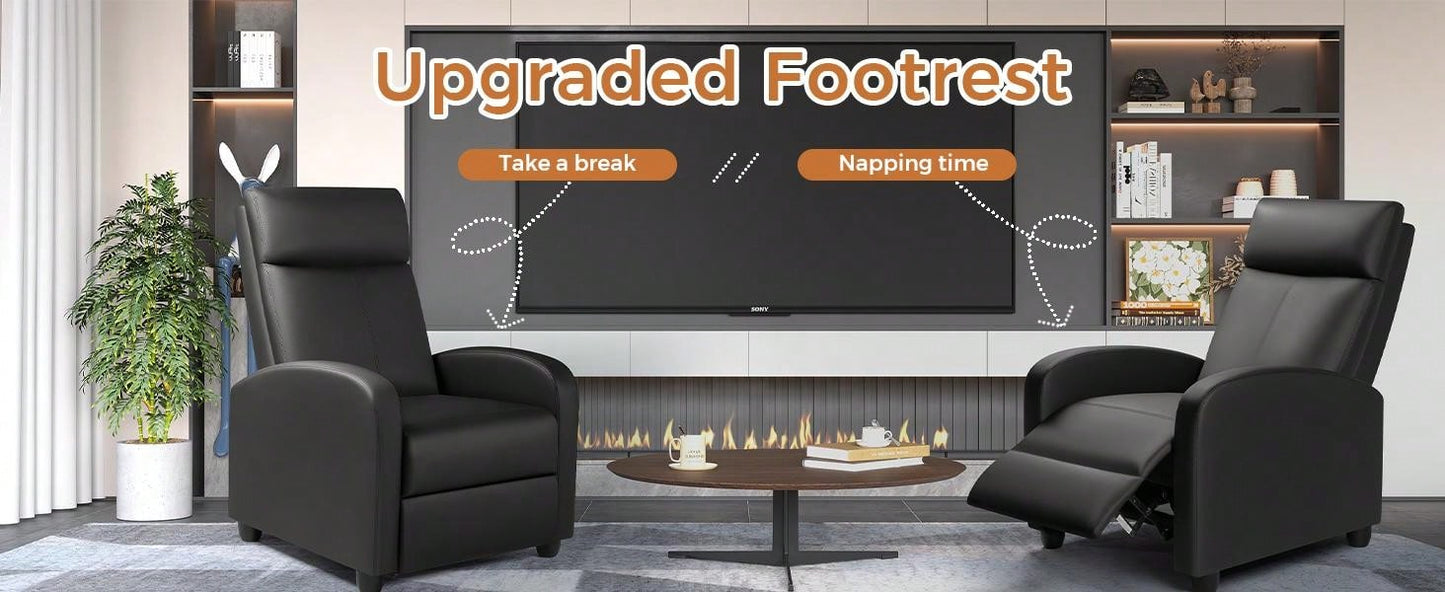 Massage Recliner Chair For Living Room Adjustable PU Leather Reclining Chair Home Theater Seating Modern Winback Single Sofa For Adults With Footrest (Leather, Black
