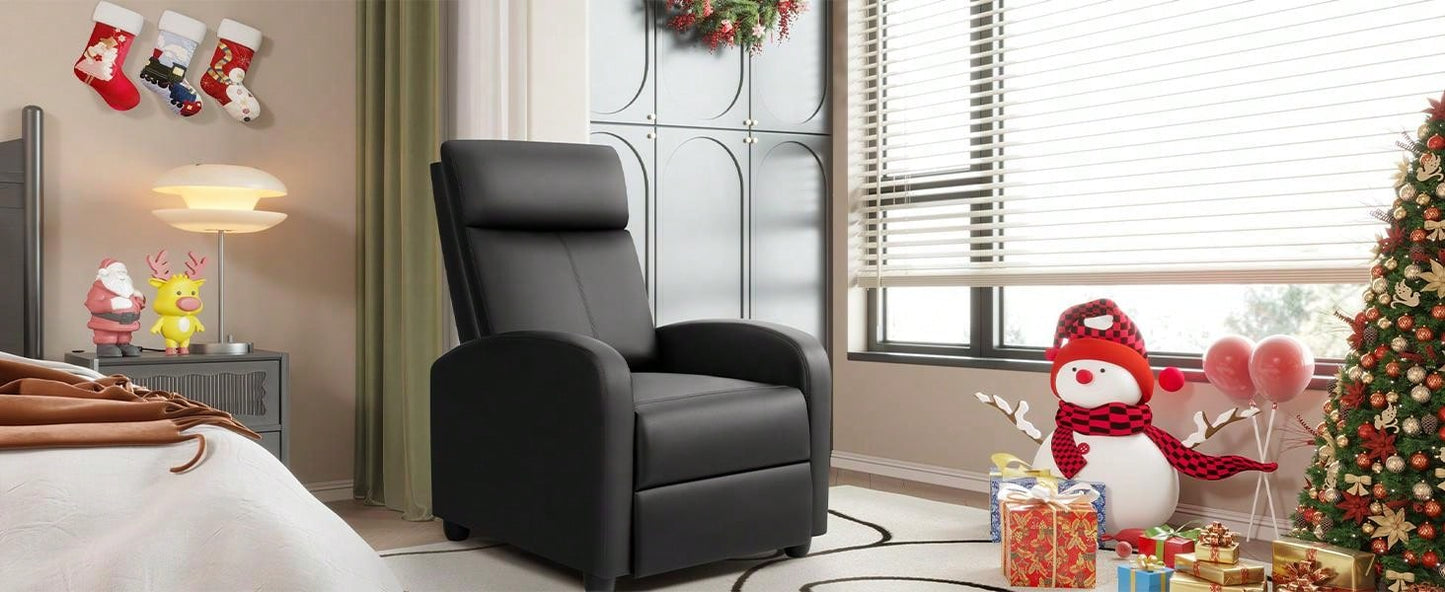 Massage Recliner Chair For Living Room Adjustable PU Leather Reclining Chair Home Theater Seating Modern Winback Single Sofa For Adults With Footrest (Leather, Black