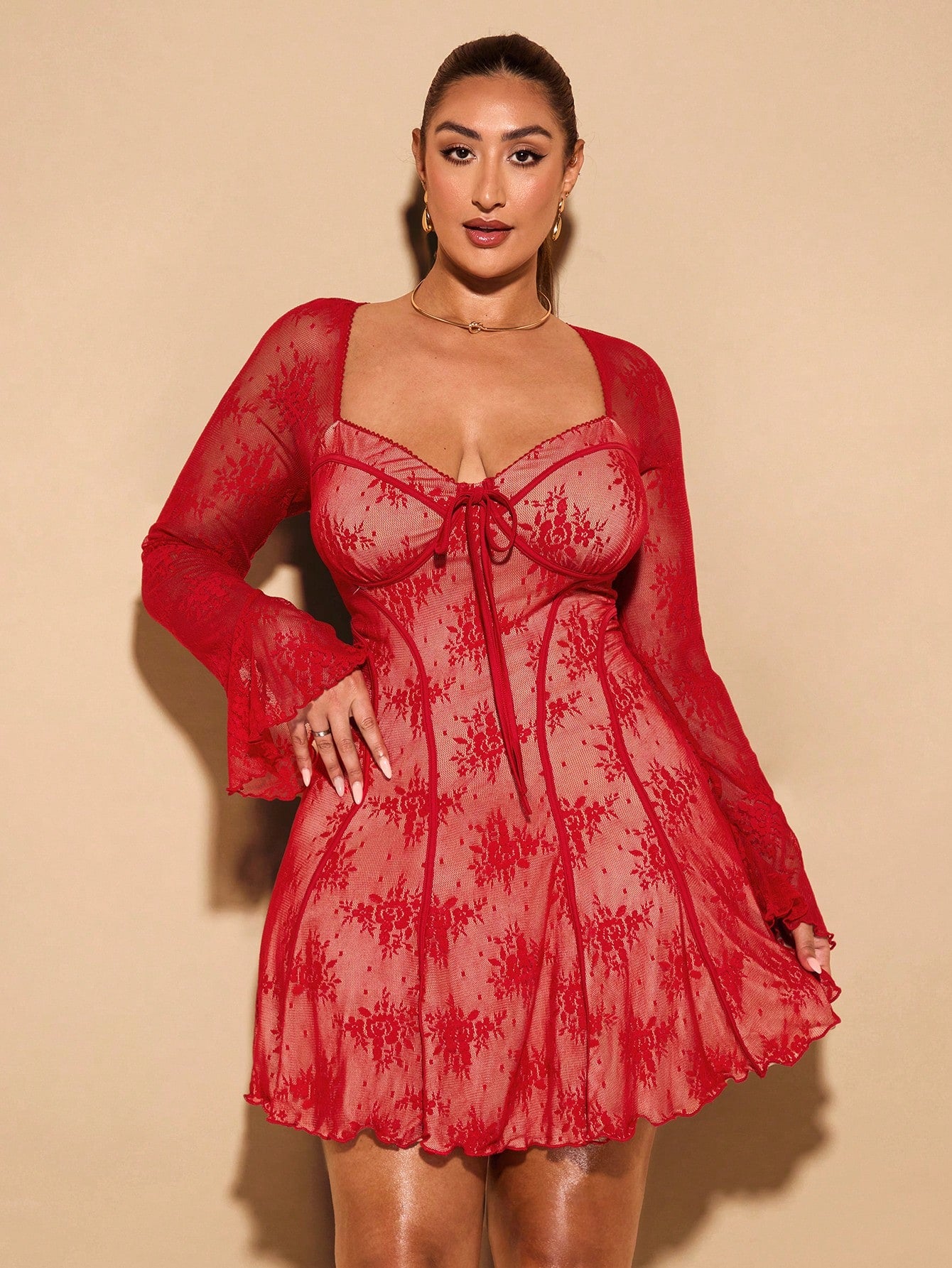 Plus Size Leopard Print Heart Neck Sexy Long Sleeve Dress Elegant Sweet Sexy Birthday Party Mini Dress Holiday Outfits