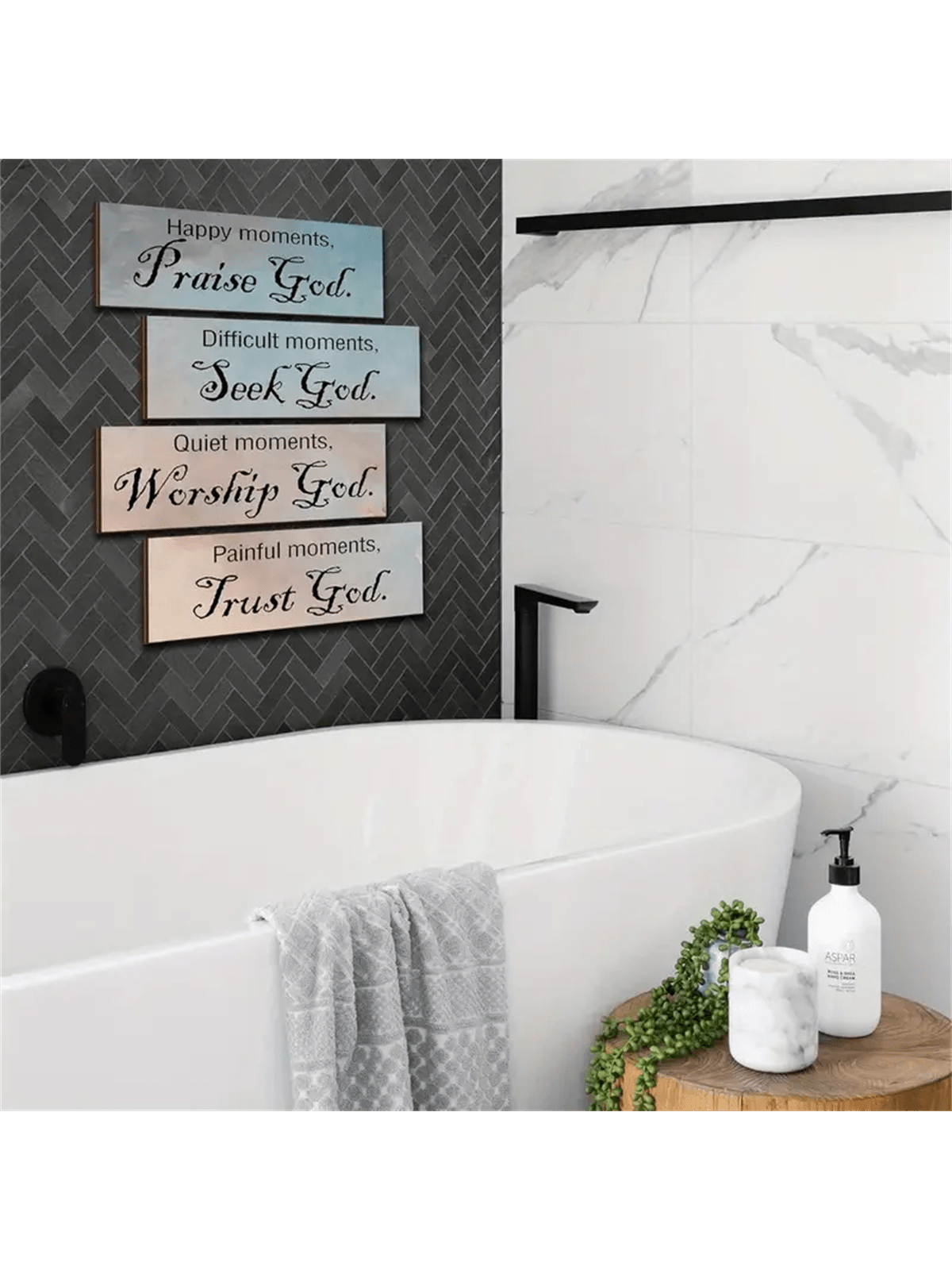 4pcs Christian Wall Art Easter Bible Verse Inspirational Thoughts And Prayers Wall Decor Bathroom Decor Wooden Sign Scripture For Home Bathroom Living Room (With Double Sided Tape) 10*4inch/25*10cm