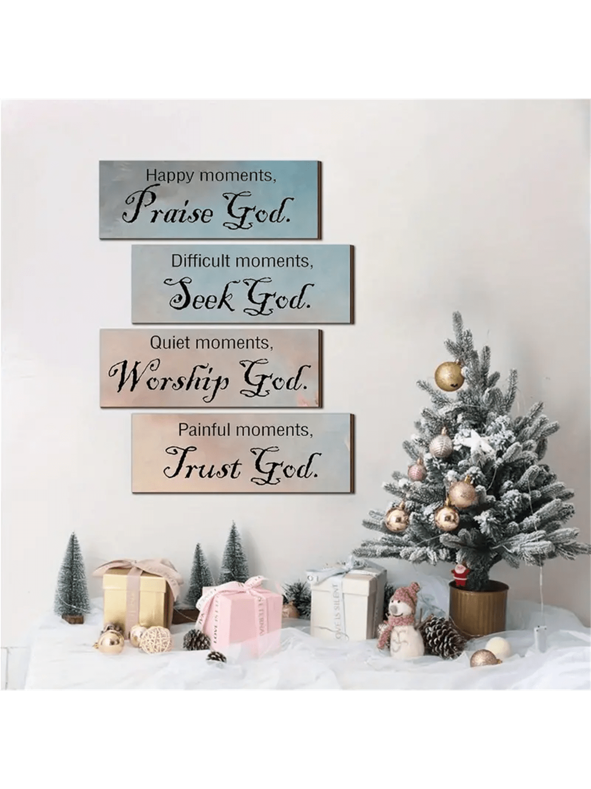 4pcs Christian Wall Art Easter Bible Verse Inspirational Thoughts And Prayers Wall Decor Bathroom Decor Wooden Sign Scripture For Home Bathroom Living Room (With Double Sided Tape) 10*4inch/25*10cm