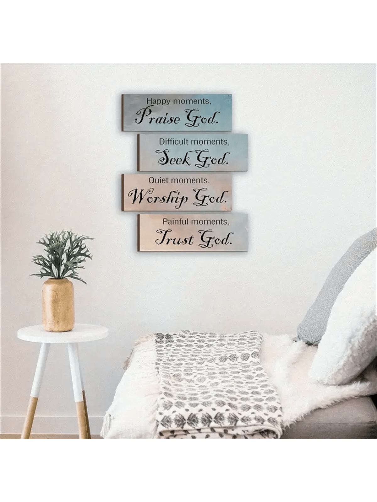4pcs Christian Wall Art Easter Bible Verse Inspirational Thoughts And Prayers Wall Decor Bathroom Decor Wooden Sign Scripture For Home Bathroom Living Room (With Double Sided Tape) 10*4inch/25*10cm