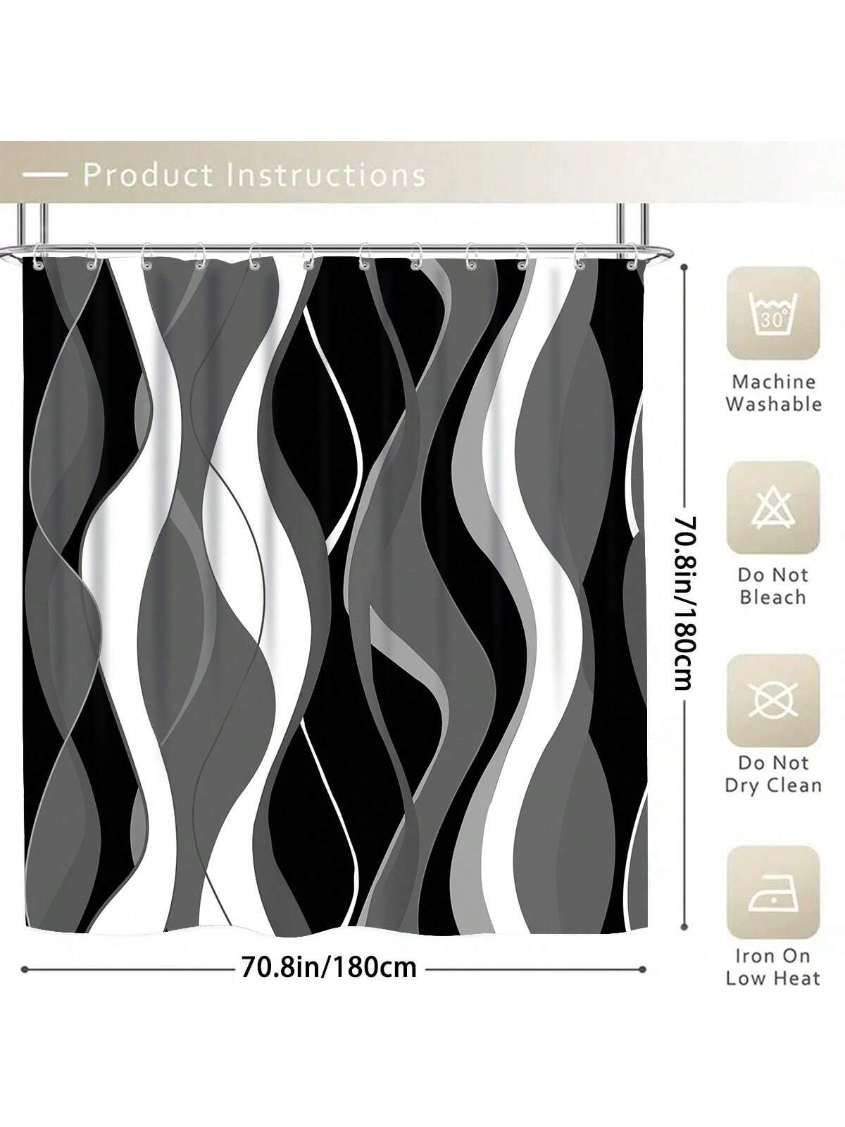 1pc/4pcs Modern Art Shower Curtain Set, Abstract Art Bathroom Decor Set, Twist Lines & Layered Stripes Waterproof Shower Curtain, Bath Mat, Toilet Lid Cover, Anti-Slip U-Shaped Mat, Bathroom Waterproof Divider Curtain, Home Decor Accessories, Comes With