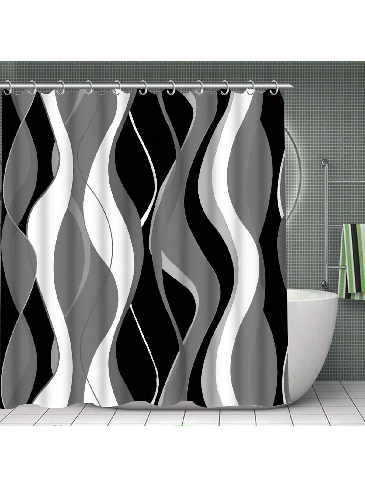 1pc/4pcs Modern Art Shower Curtain Set, Abstract Art Bathroom Decor Set, Twist Lines & Layered Stripes Waterproof Shower Curtain, Bath Mat, Toilet Lid Cover, Anti-Slip U-Shaped Mat, Bathroom Waterproof Divider Curtain, Home Decor Accessories, Comes With