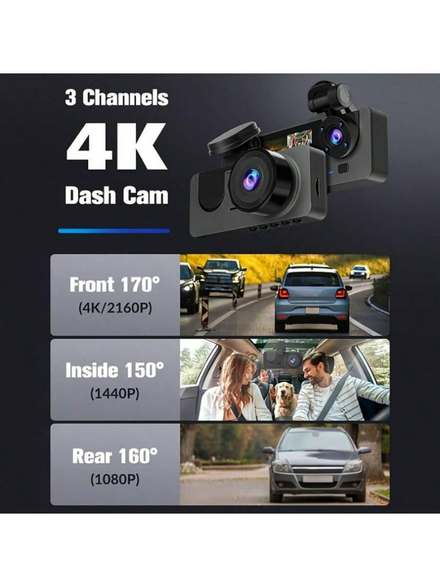 Dash Camera For Cars, 4K Full UHD Car Camera Front Rear With Free 32GB SD Card, Dashcams For Cars With Night Vision, 24 Hours Parking Mode, WDR, Motion Detection