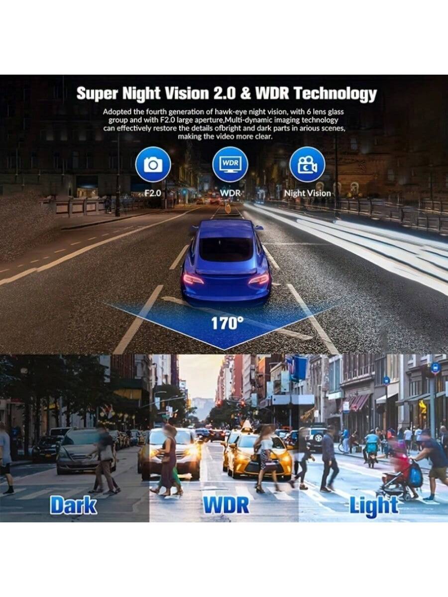 Dash Camera For Cars, 4K Full UHD Car Camera Front Rear With Free 32GB SD Card, Dashcams For Cars With Night Vision, 24 Hours Parking Mode, WDR, Motion Detection