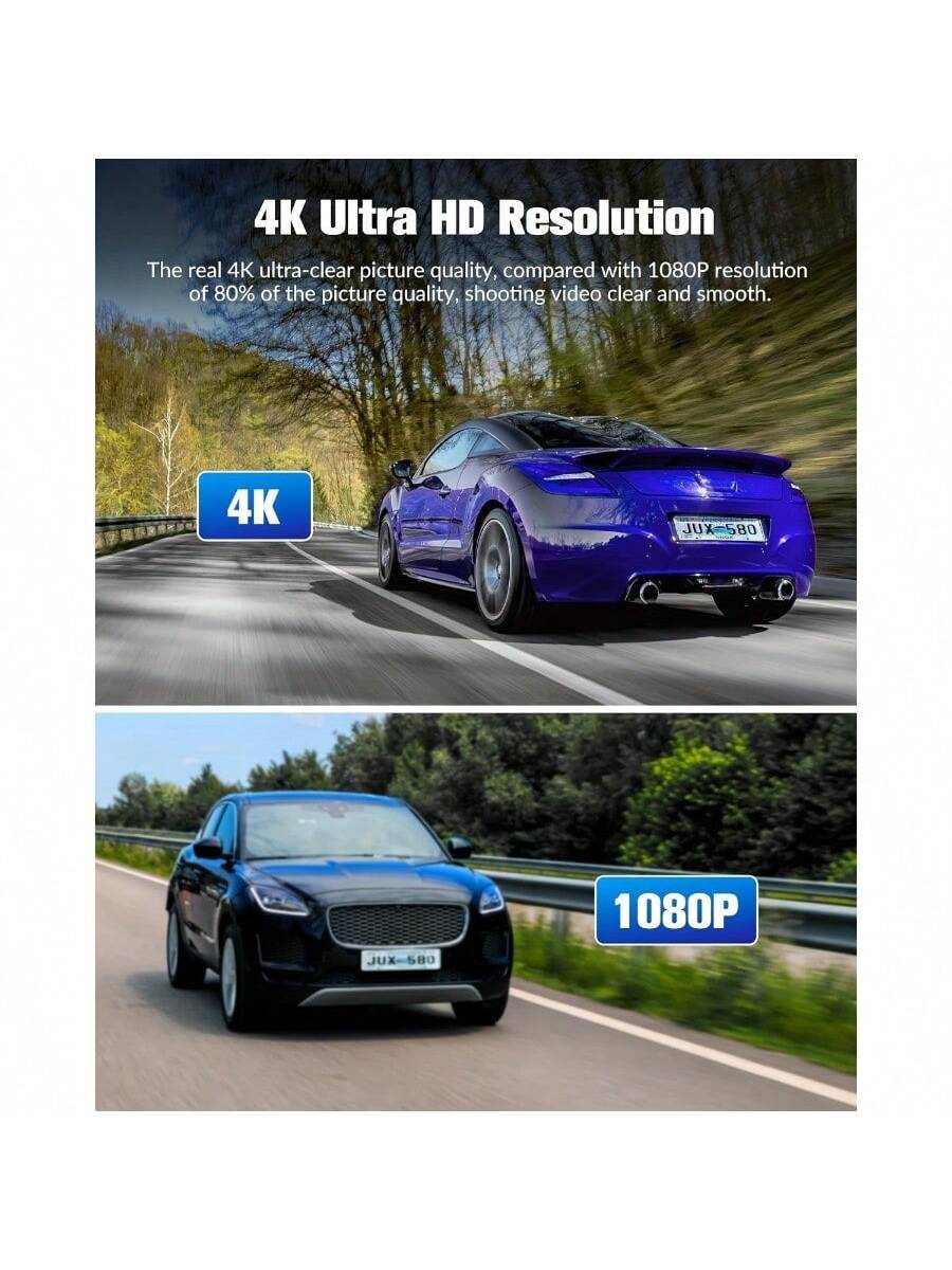 Dash Camera For Cars, 4K Full UHD Car Camera Front Rear With Free 32GB SD Card, Dashcams For Cars With Night Vision, 24 Hours Parking Mode, WDR, Motion Detection