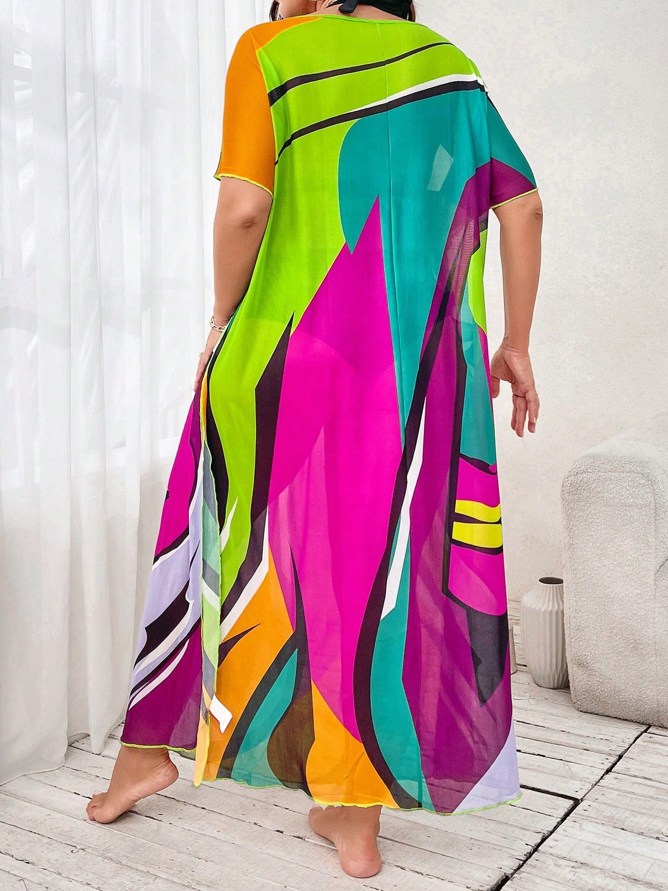 Swim Curve Plus Size Women Colorful Short Sleeve Cover Up